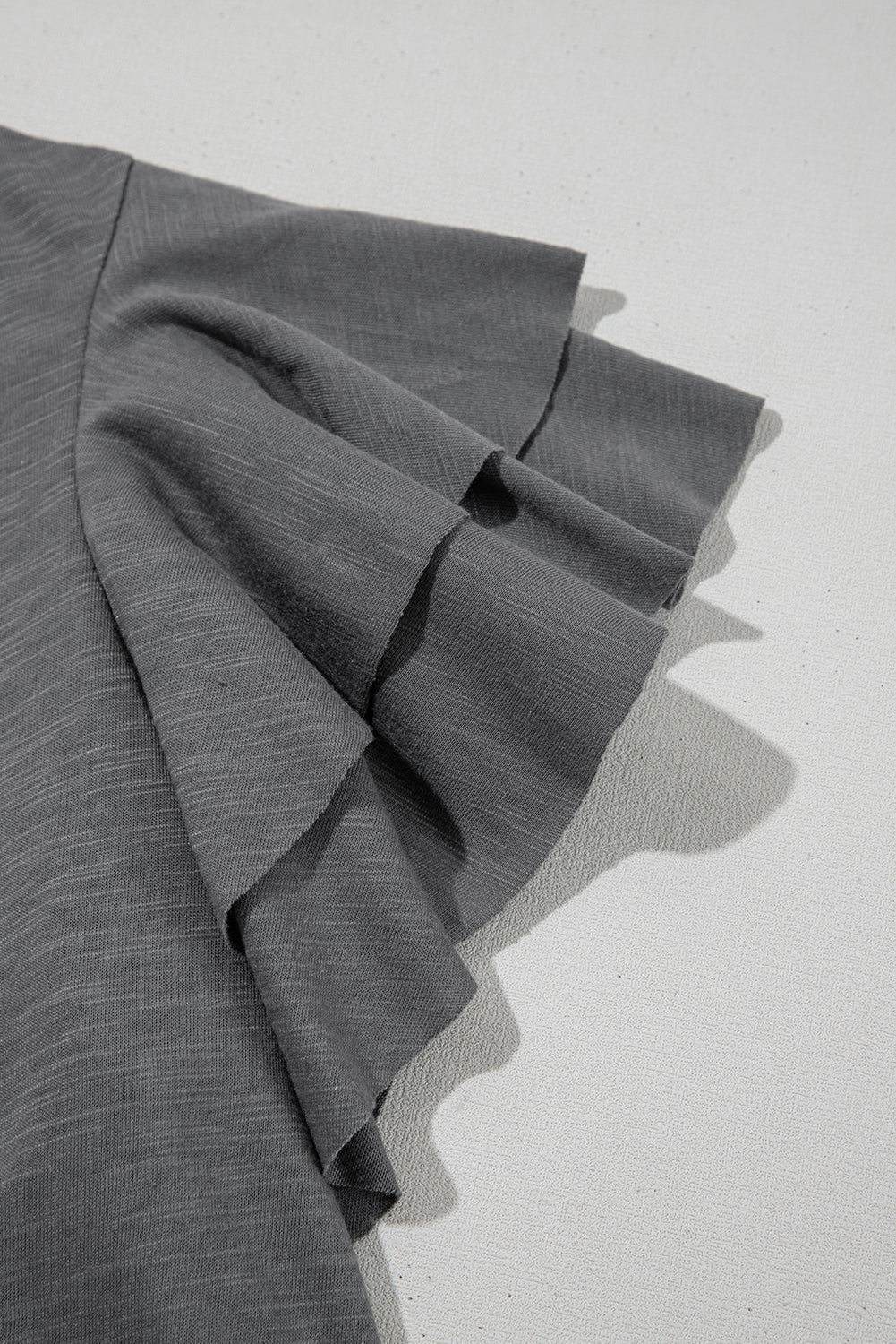 Dark Grey Layered Ruffle Short Sleeve Round Neck Top eAura