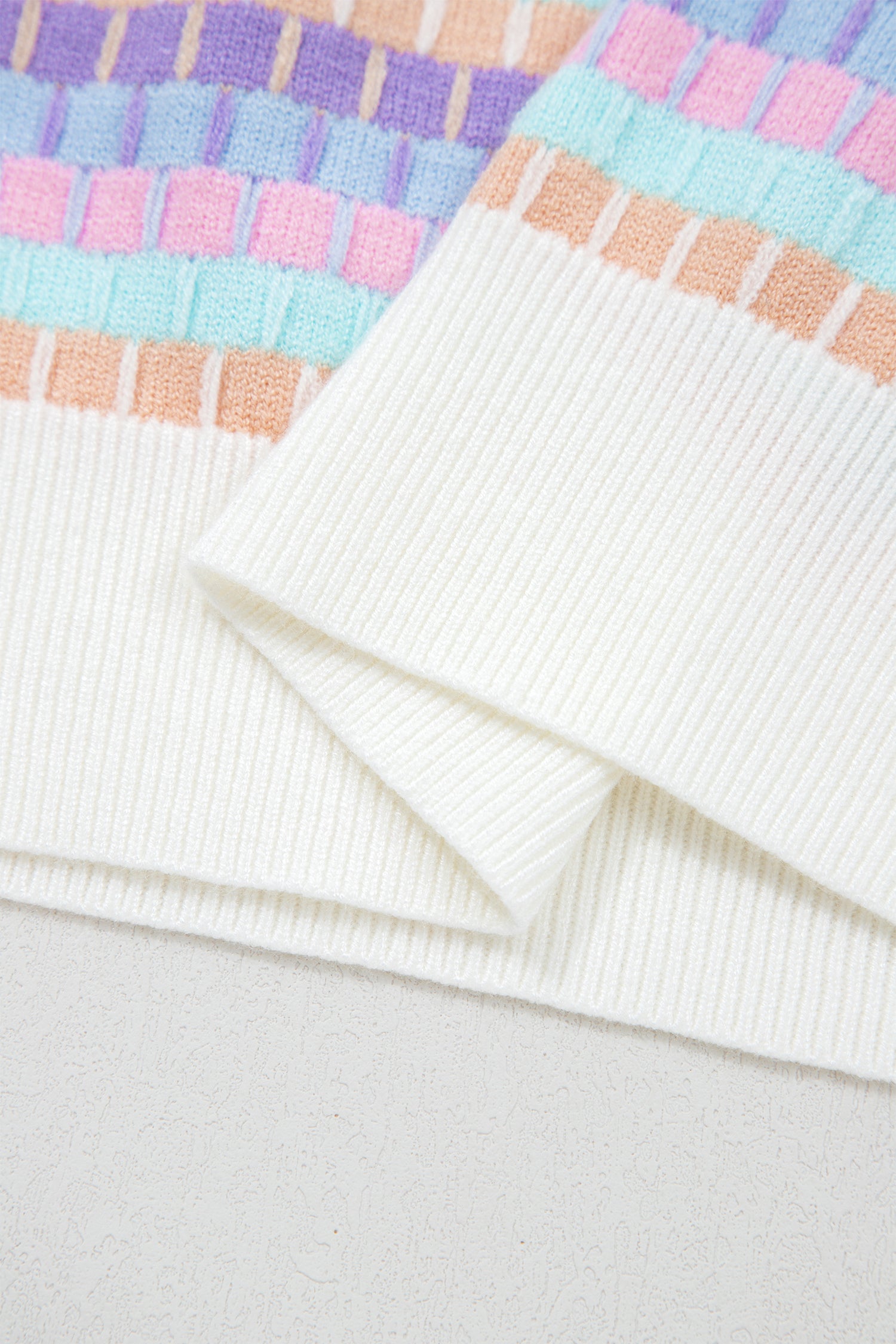 Abstract Striped Knit Short Sleeve Sweater