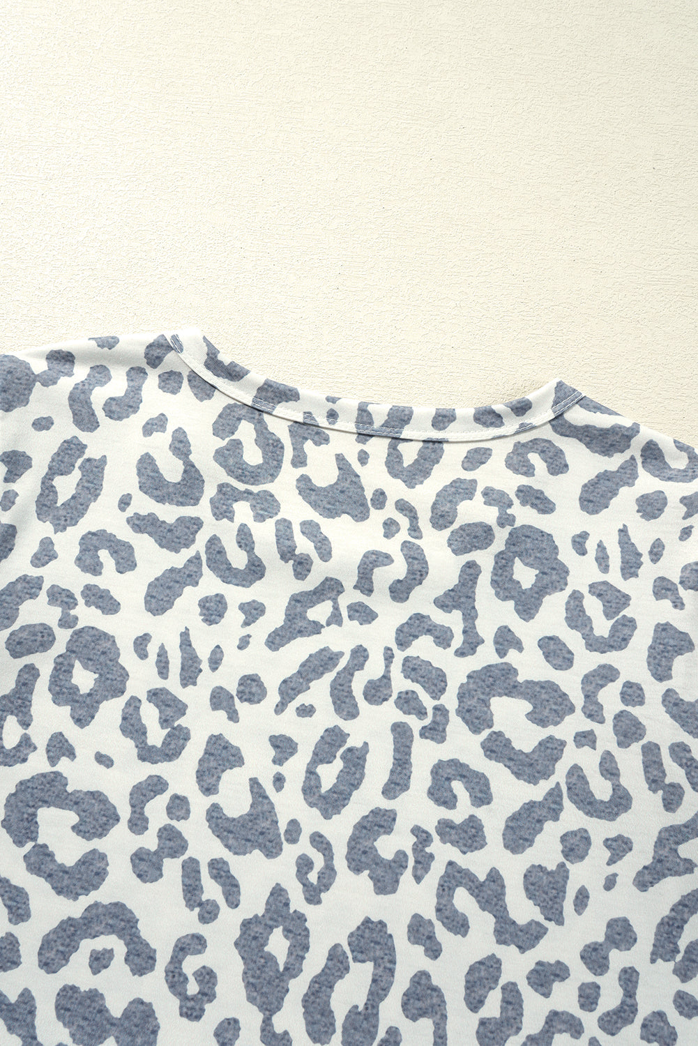 Beige Leopard Round Neck Lace Trim Petal Sleeve T Shirt - eAura