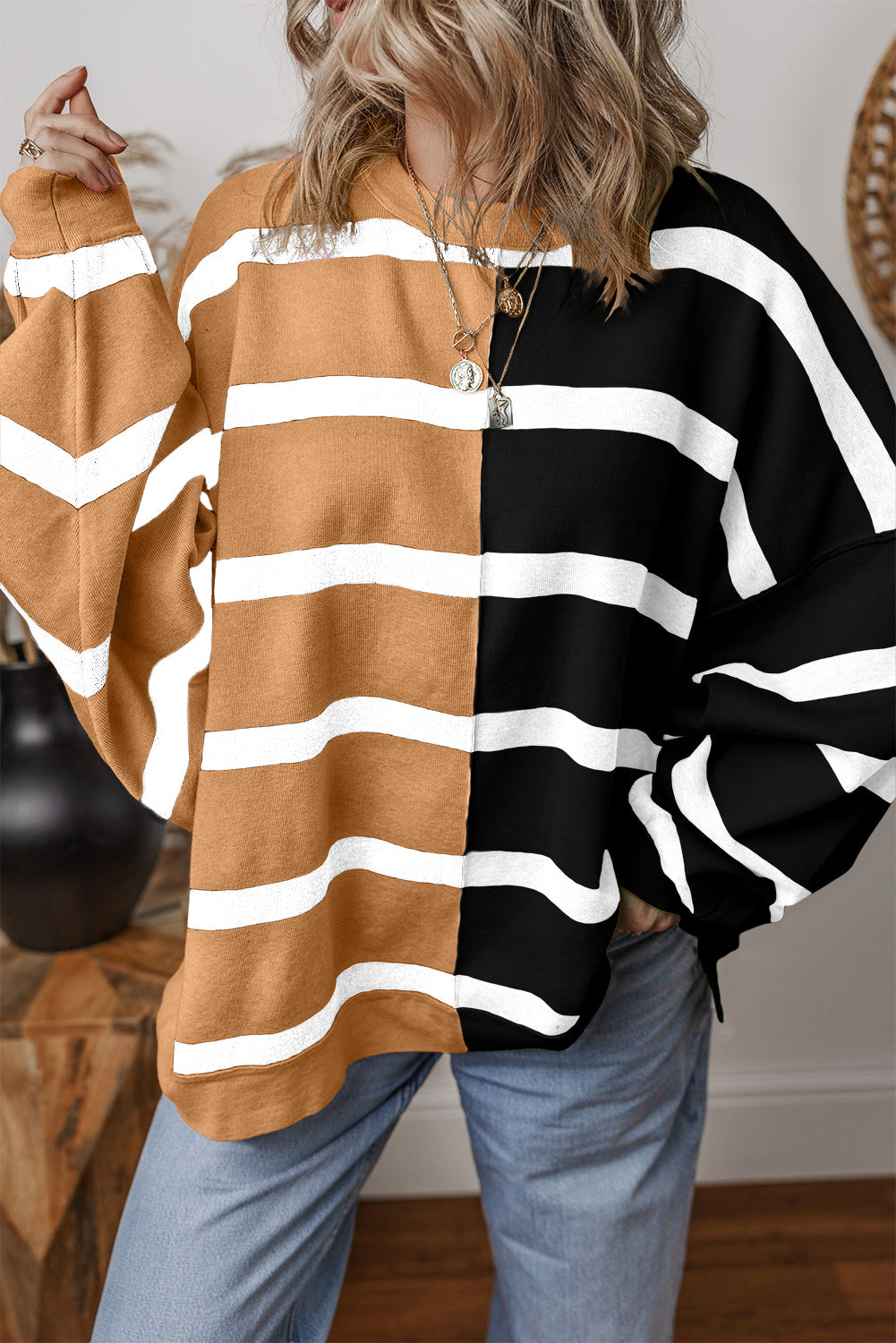 Pink Stripe Colourblock Oversized Sweater eAura