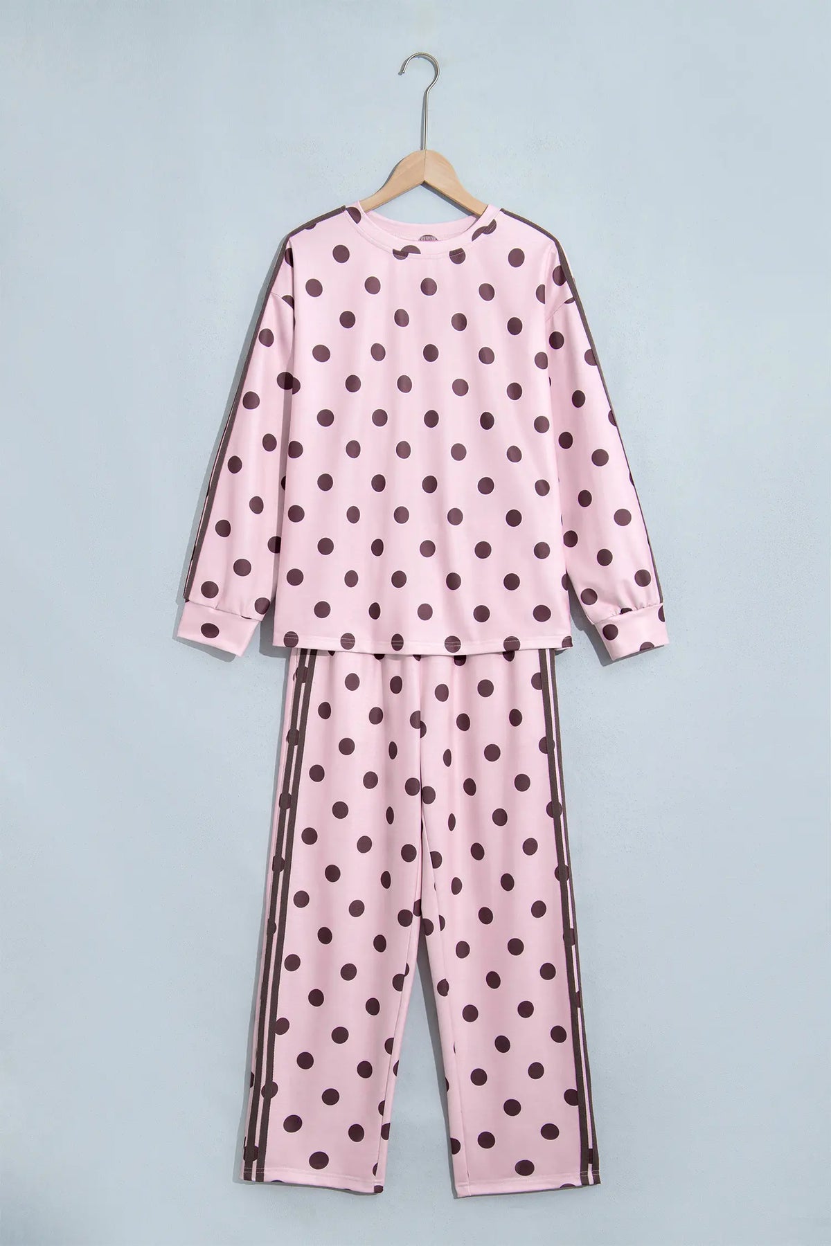 Co-ord Polka Dot Side-Stripe Long Sleeve Top and Trousers Set
