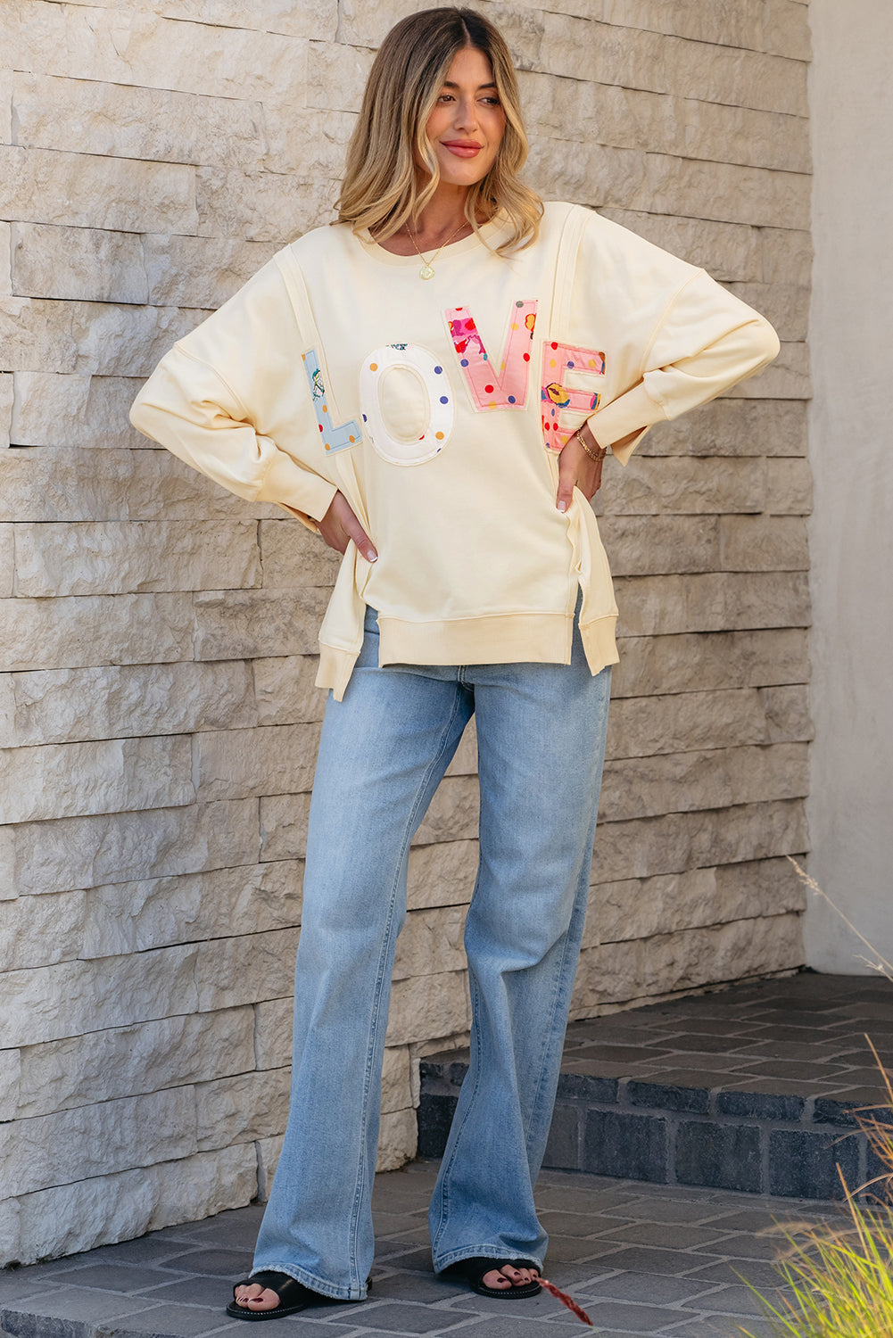 Apricot LOVE PATCH Graphic Oversized Sweatshirt eAura