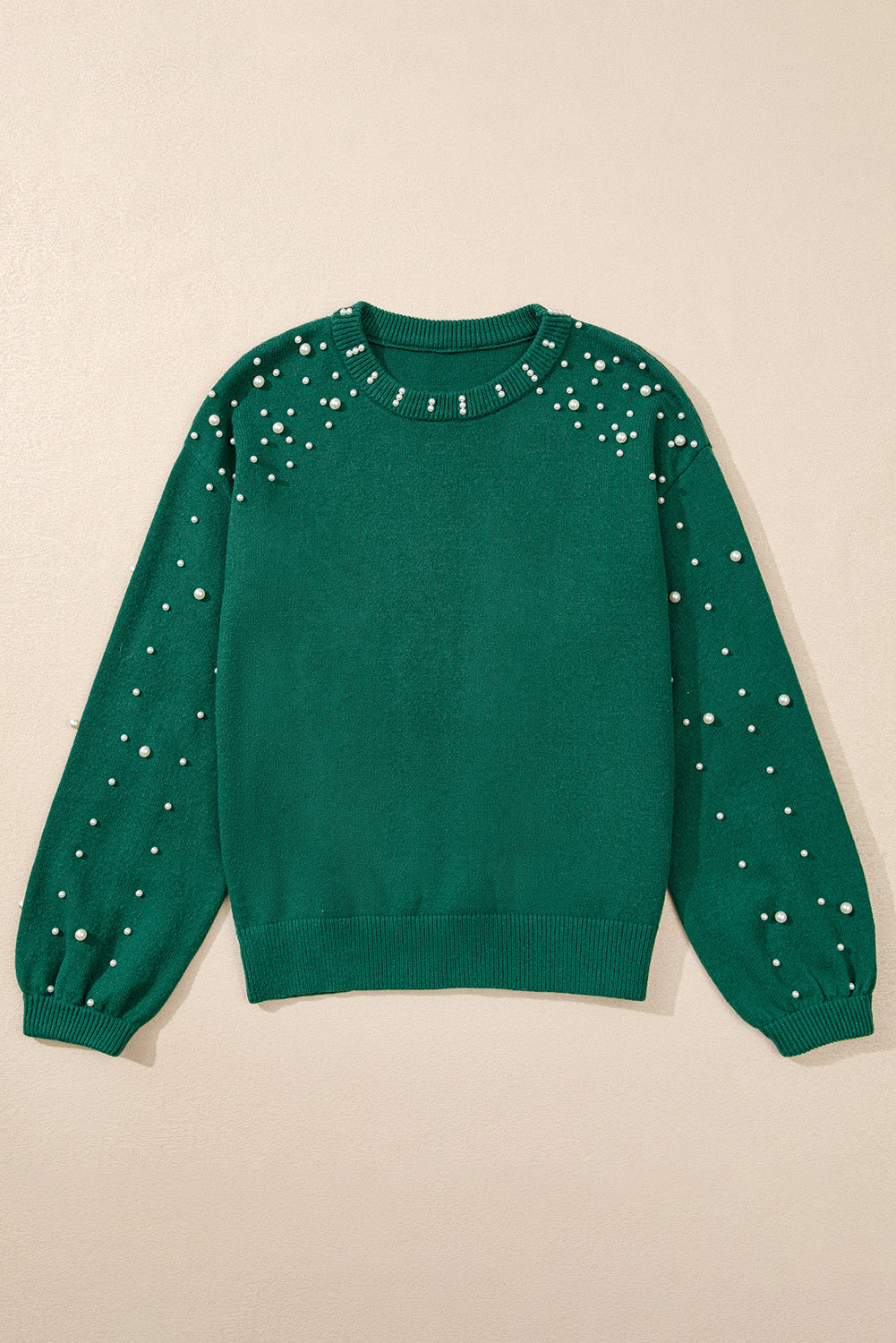 Evergreen Pearled Drop Shoulder Round Neck Sweater eAura