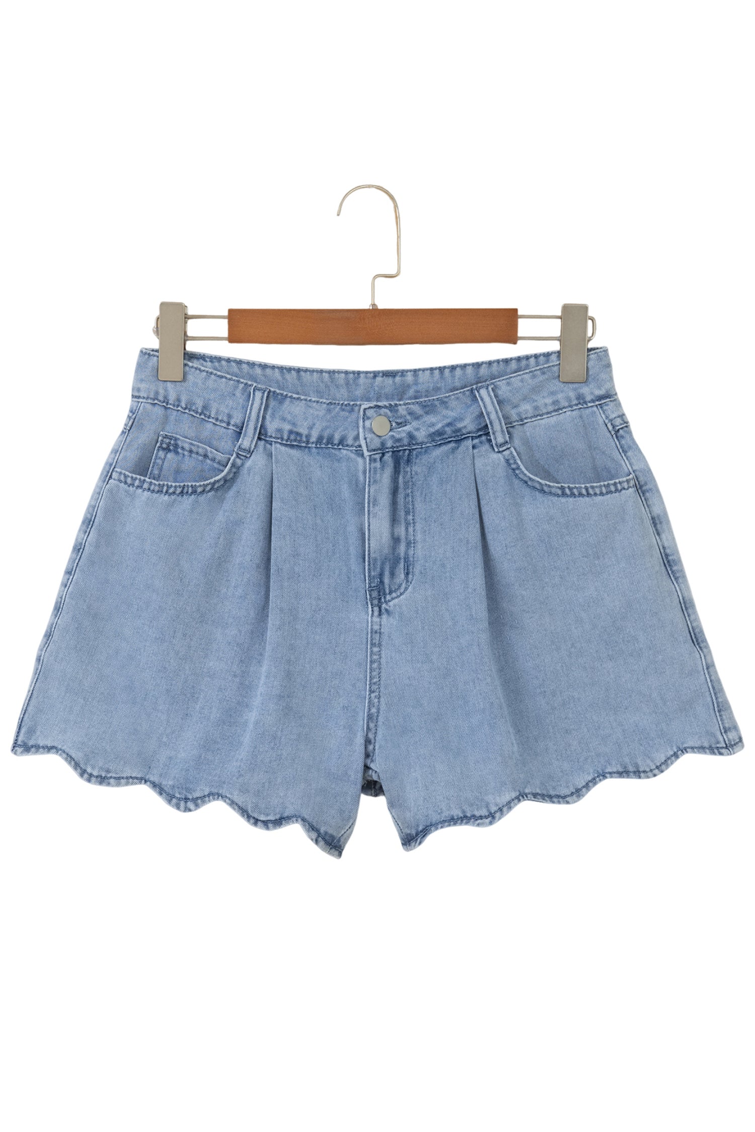 Myosotis Scalloped Hem Casual Denim Shorts