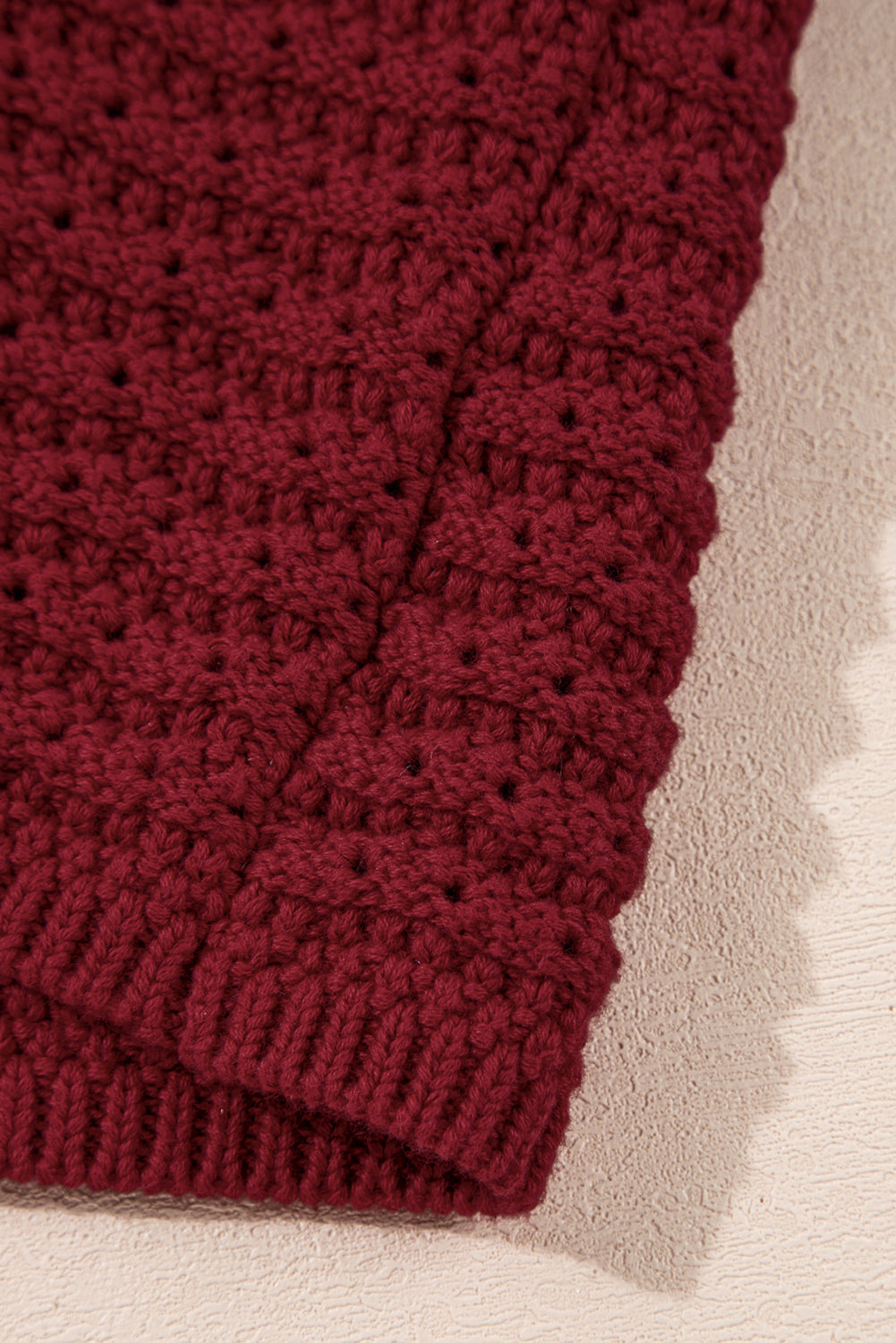 Burgundy Cable Knit Pointelle Slim Fit V Neck Sweater Vest eAura