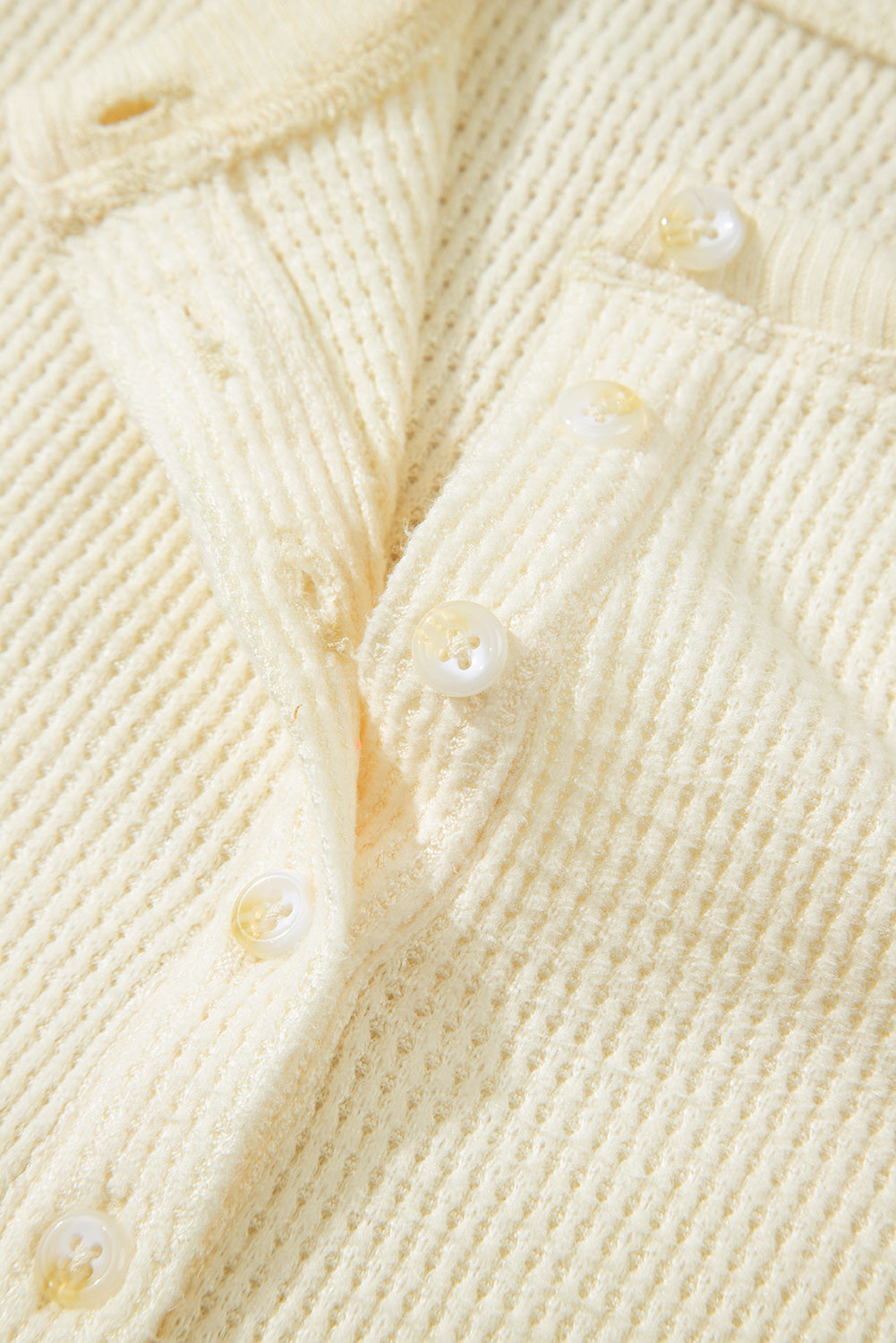 CreamTextured Half Buttons Henley Top - eAura