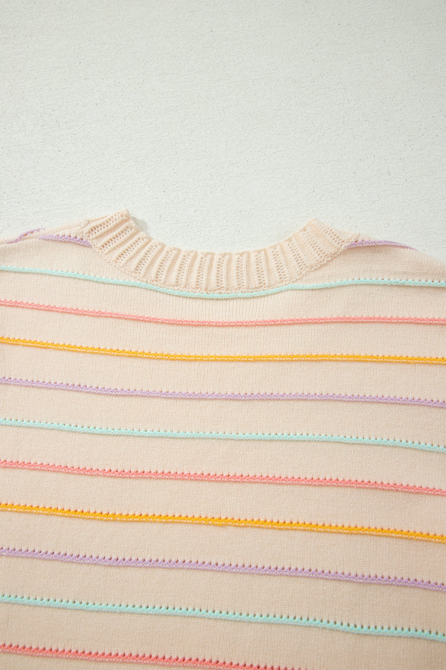 Colorful Stripes Crew Neck Knit Sweater – Beige Stripe