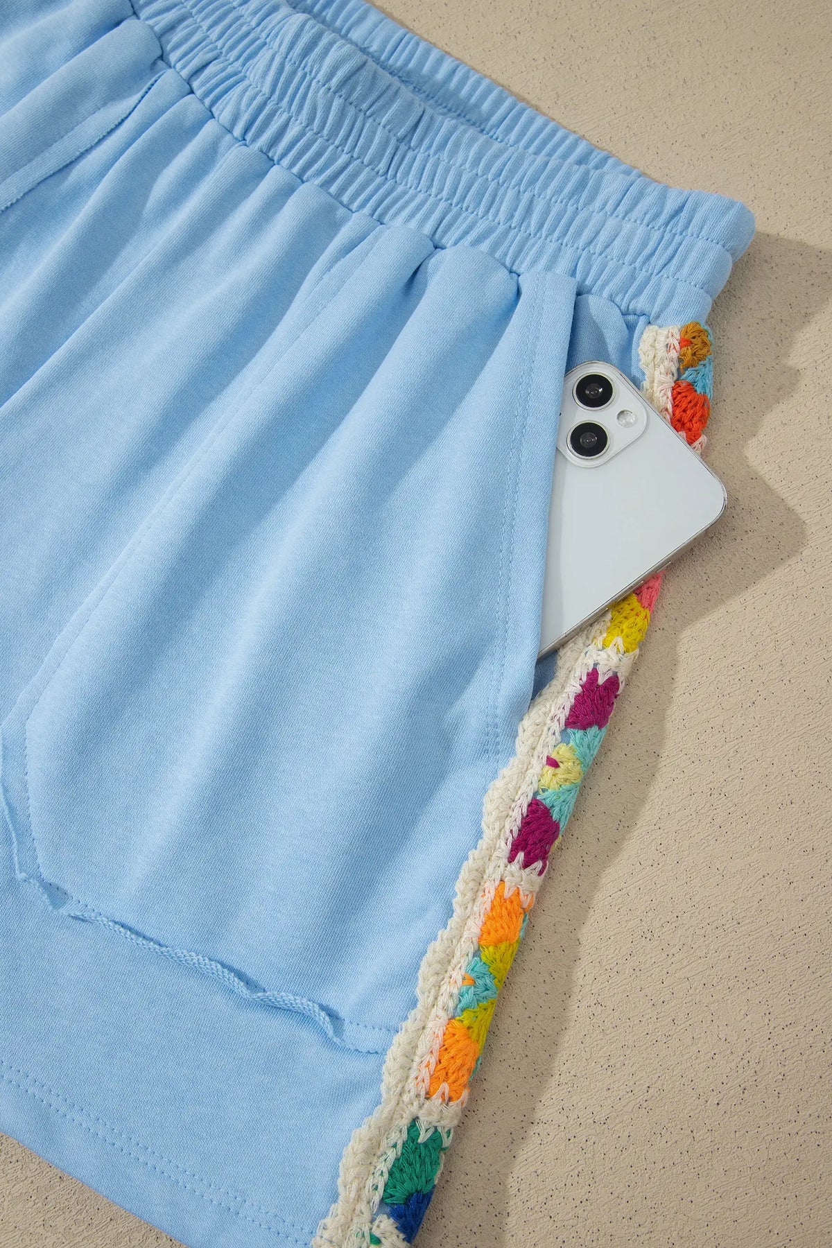Mist Blue Granny Square Crochet Detail Short 2pcs Set – Light Blue
