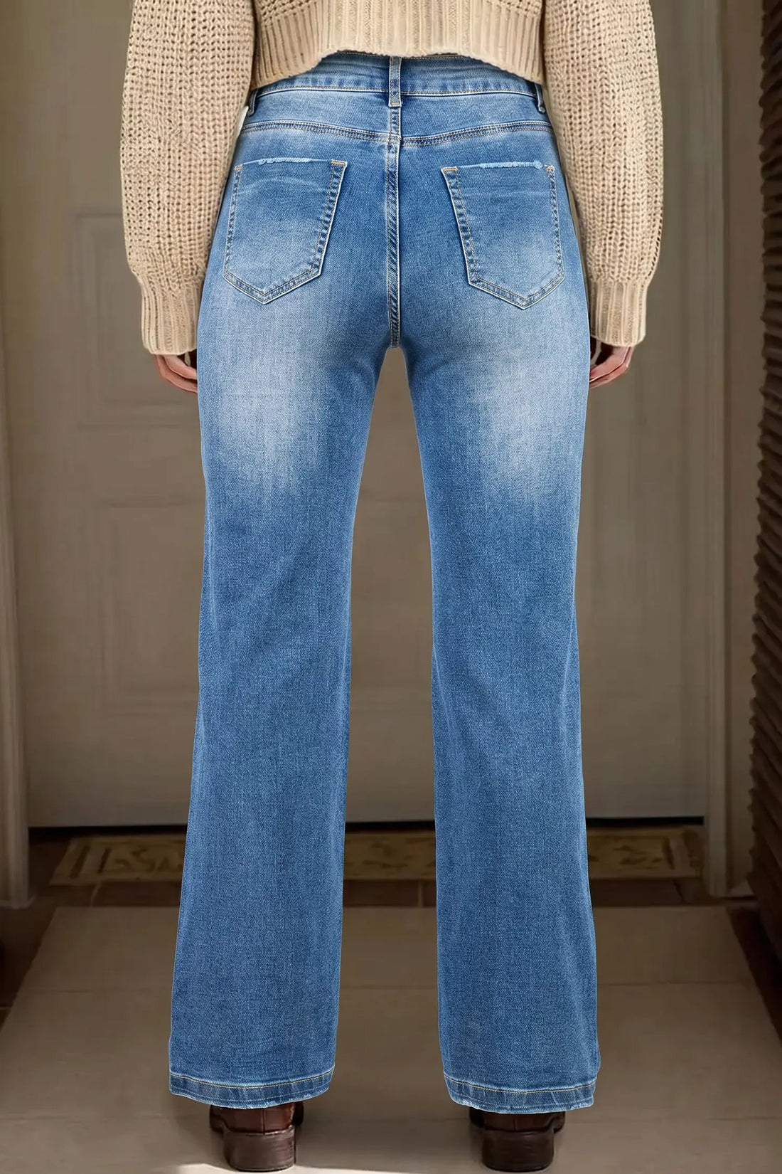 Blue Acid Washed Straight Leg Full Length Casual Jeans – Blue