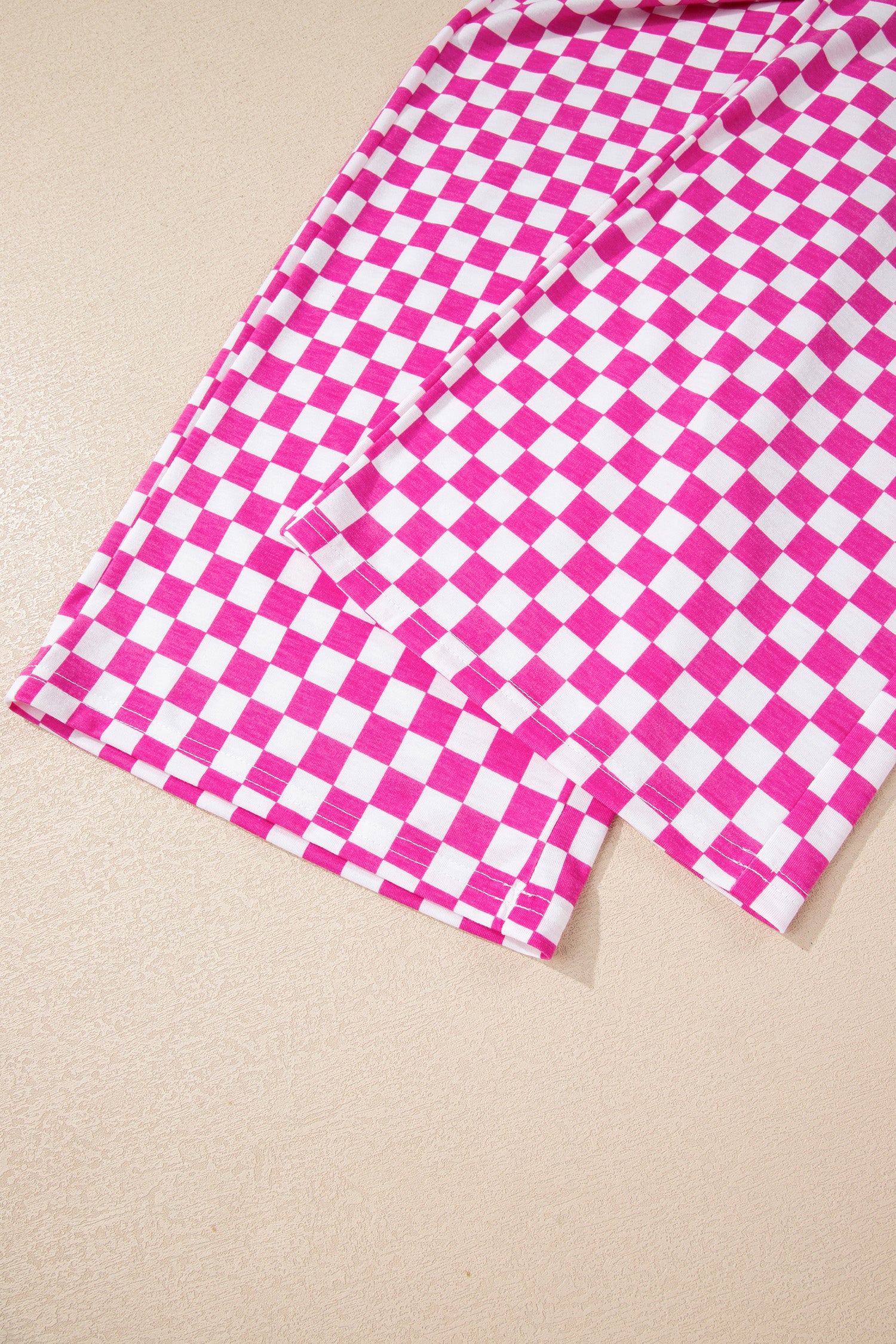 Checkered Print Half Sleeve Tee 2pcs Lounge Pant Set – Rose