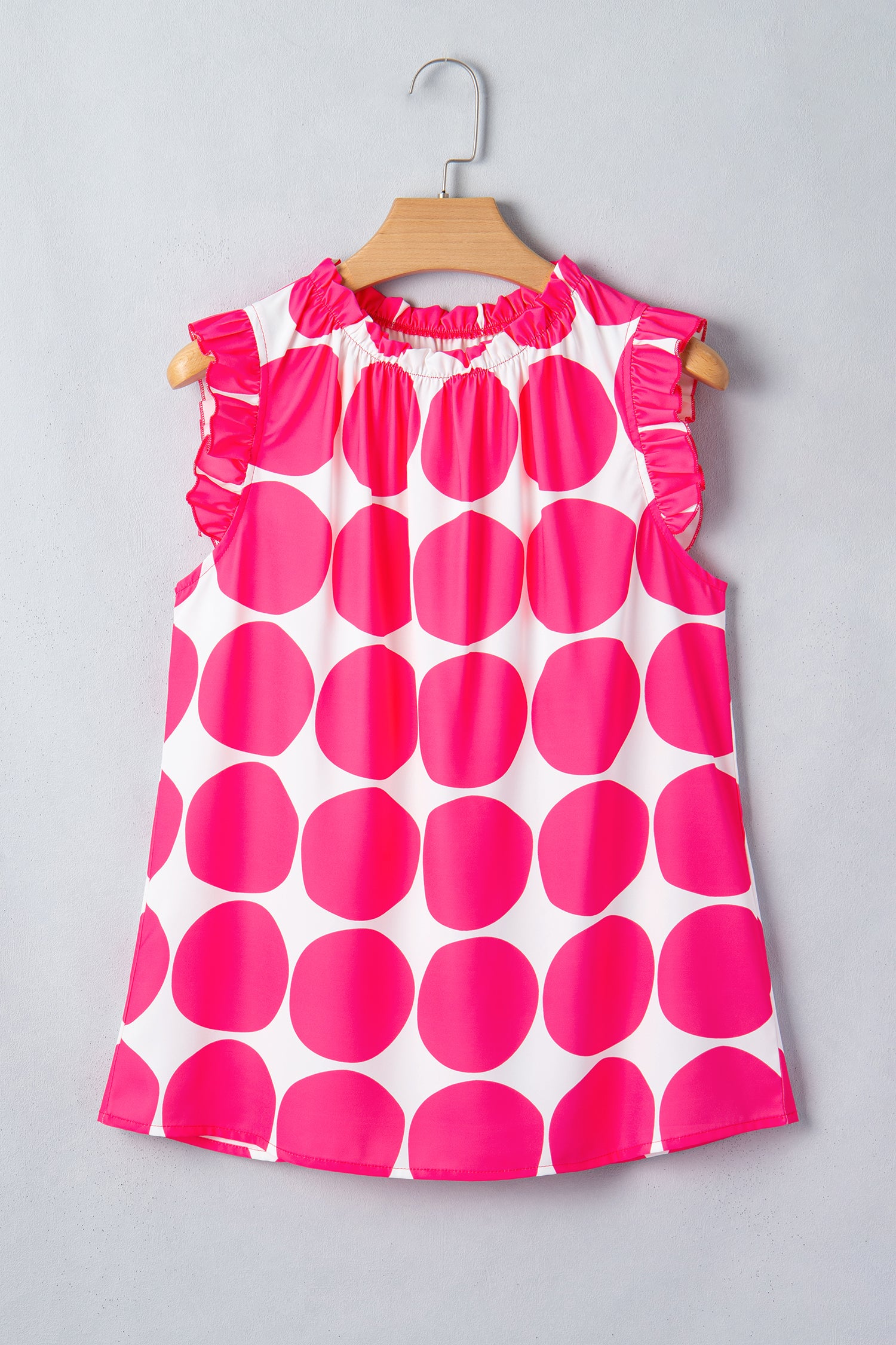 Polka Dot Print Frilled Round Neck Shift Tank Top – Yellow