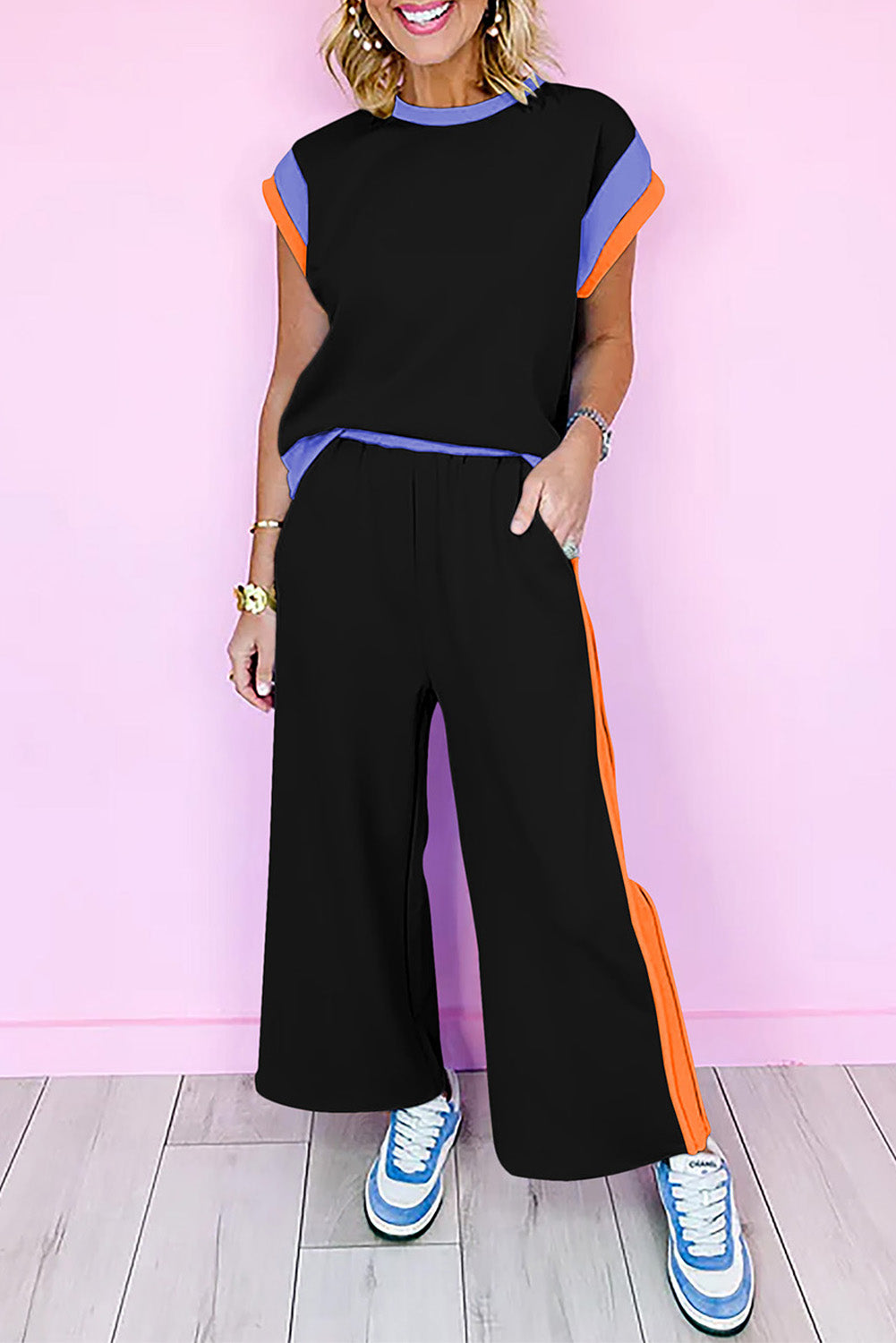 Colour Block Detail Casual Two-piece Co-ord Set Outfit
