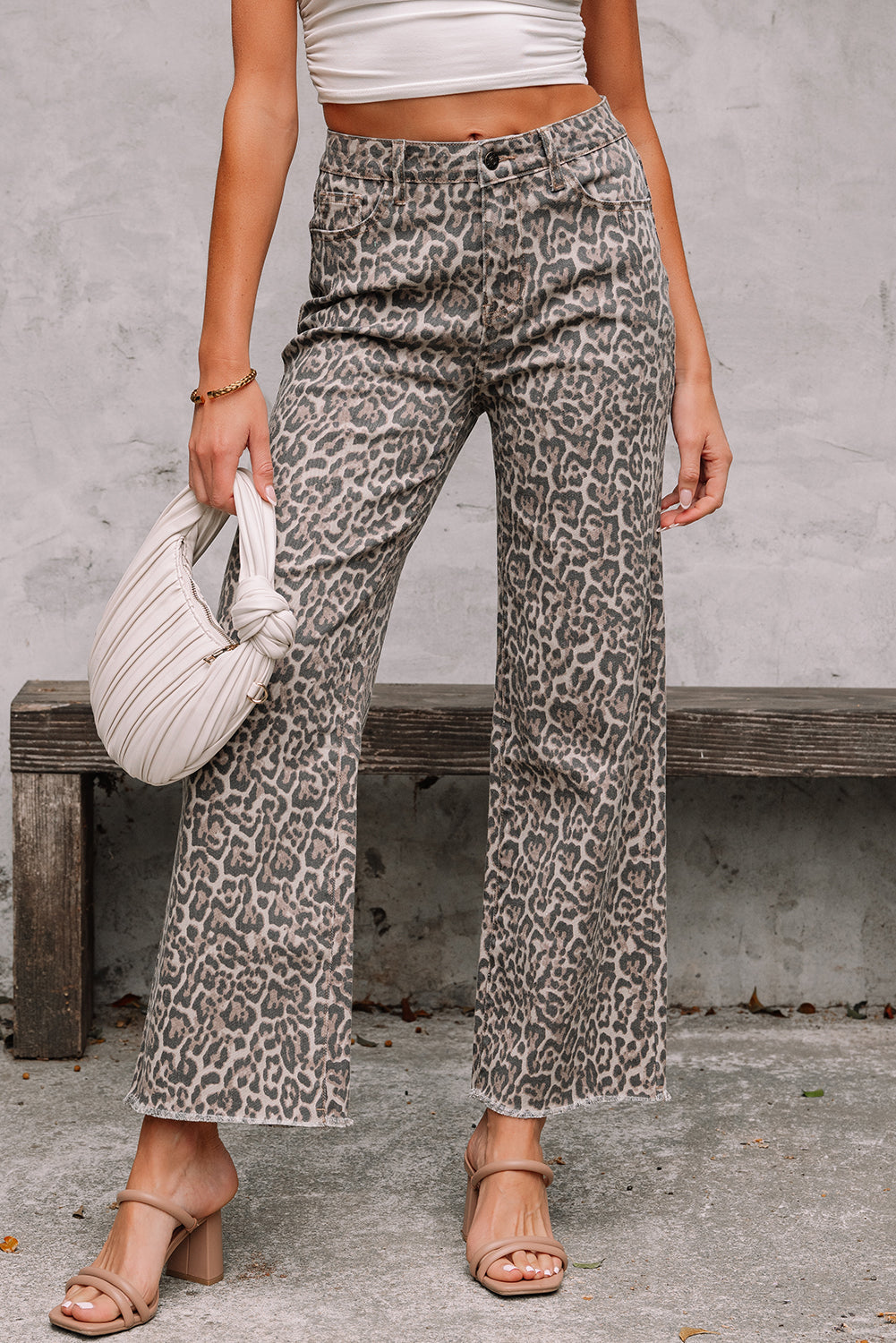 Leopard Frayed Edge Wide Leg High Waist Jeans - eAura