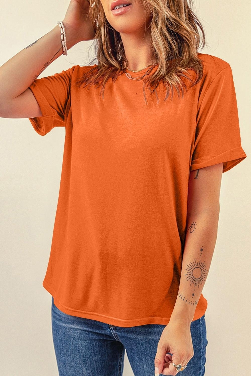 Bright Casual Plain Crew Neck Tee - eAura