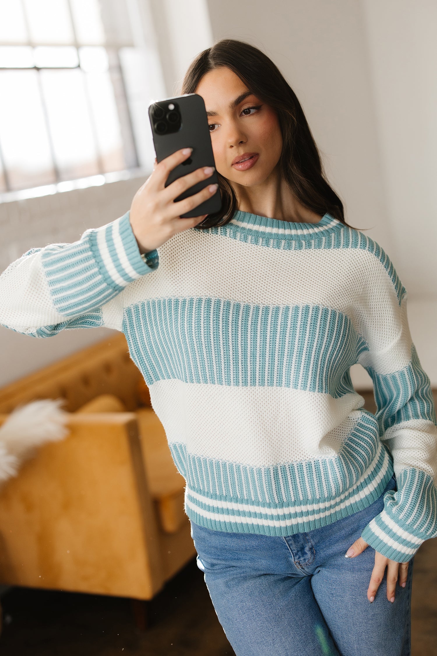 Two Tone Striped Patchwork Drop Shoulder Oversized Sweater - Sweaters & Cardigans/Sweaters