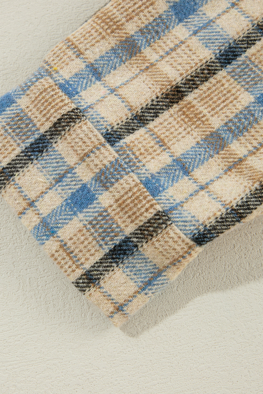 Ashleigh Blue Waffle Knit Patchwork Hooded Plaid Shacket eAura