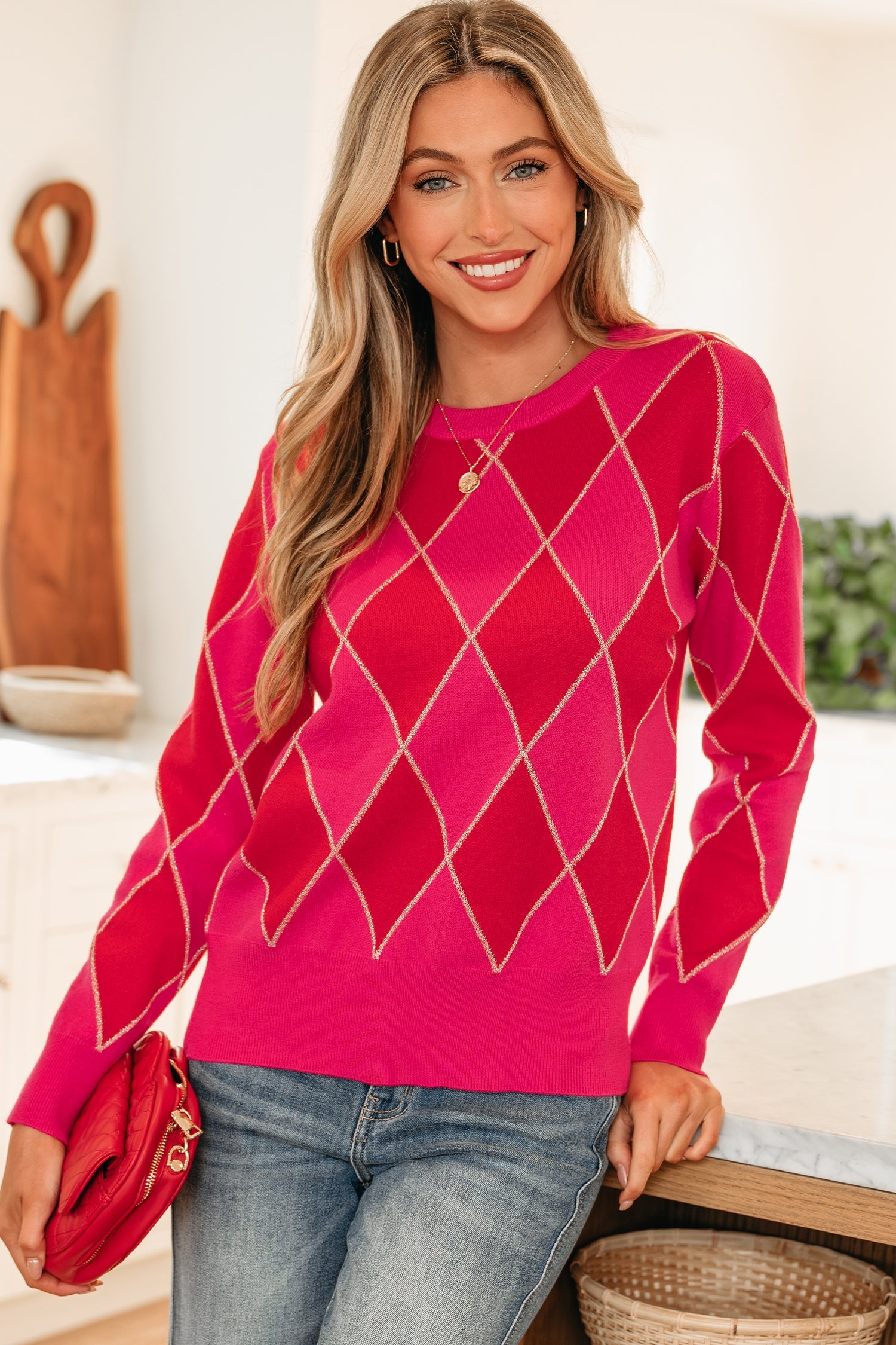 Glitter Rhombus Pattern Knit Casual Sweater - Sweaters & Cardigans/Sweaters
