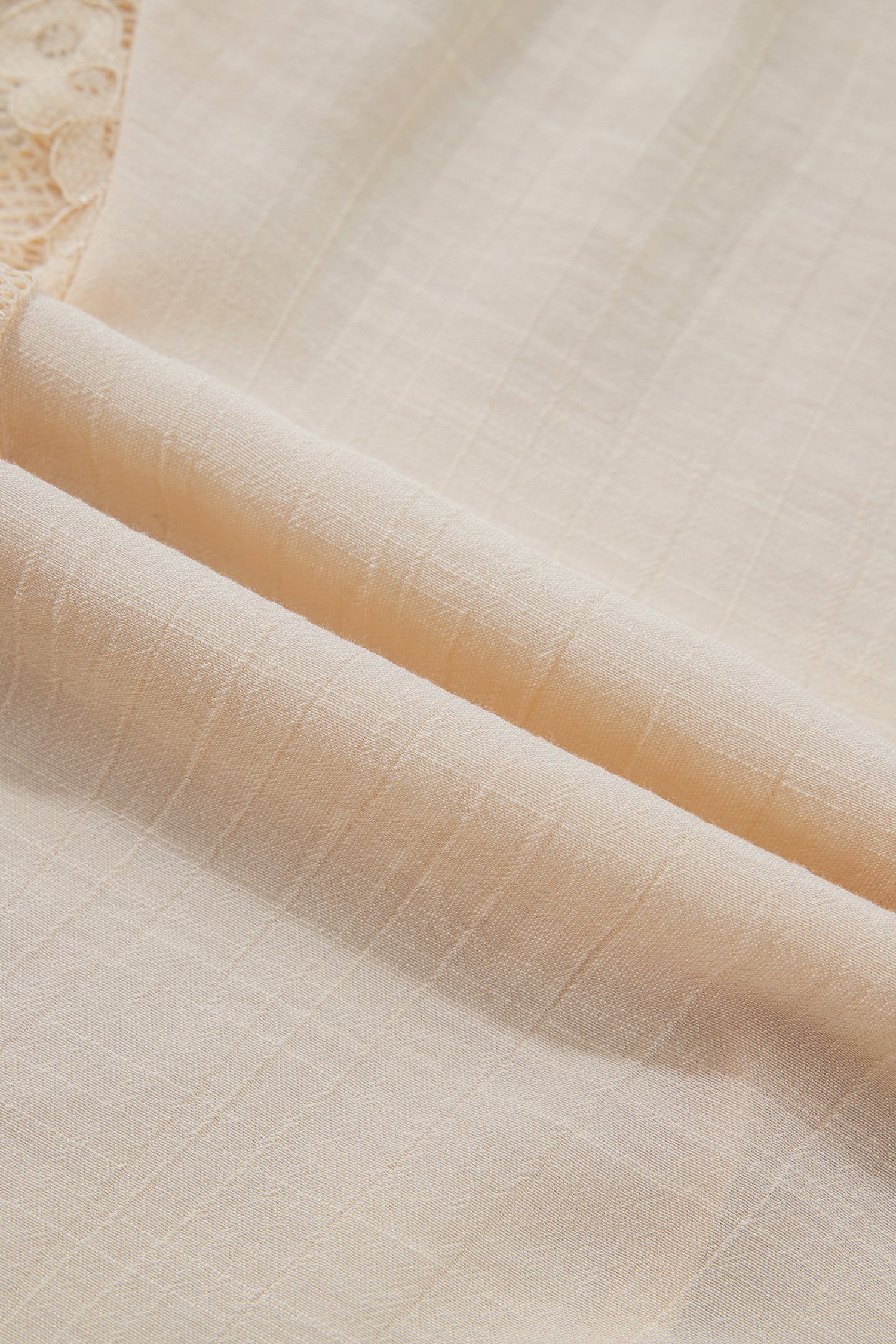 Oatmeal Sheer Lace Splicing Detail Bracelet Sleeve Loose Flowy Shirt – Beige