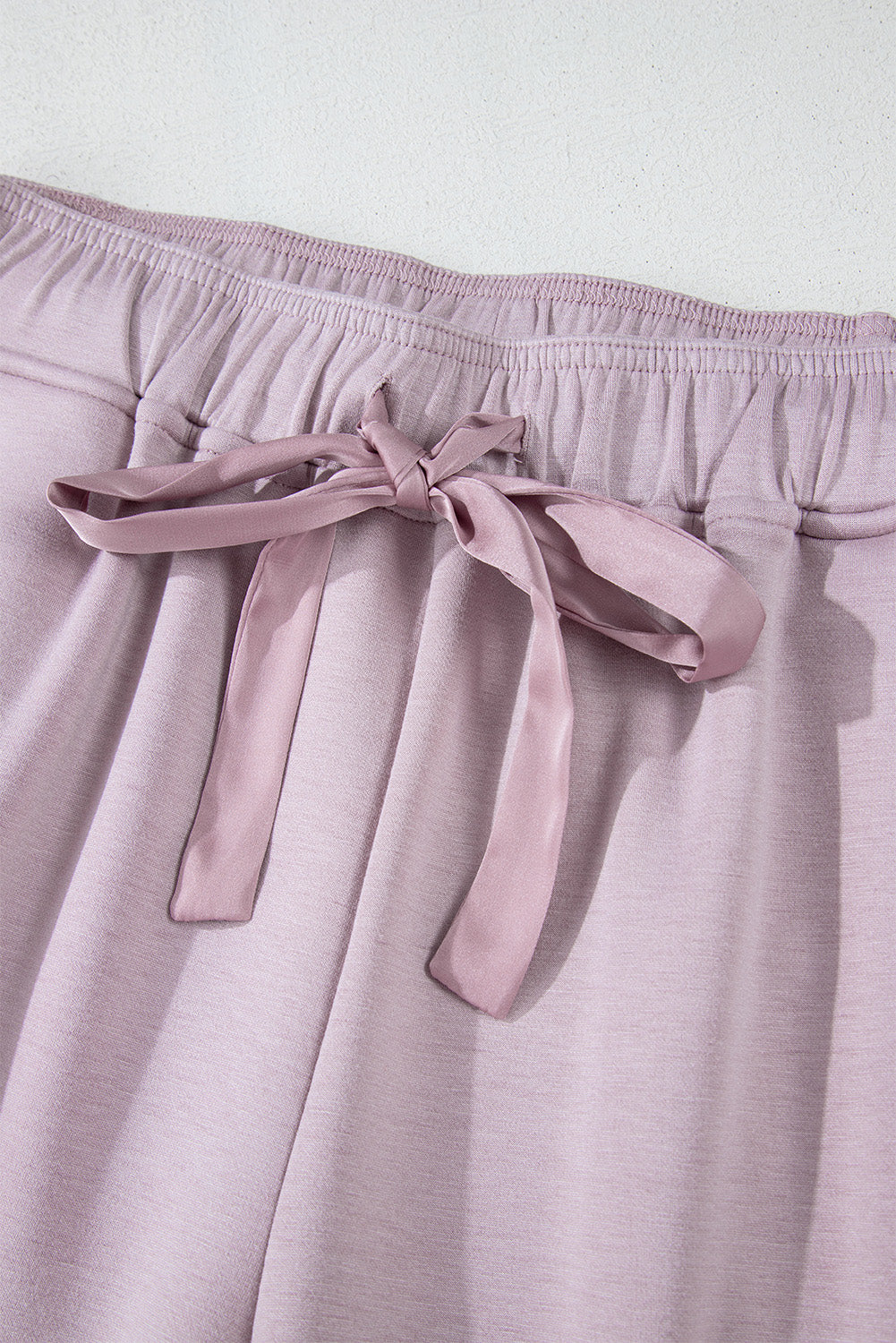 Orchid Petal Drawstring Waist Satin Stripe Patch Straight Leg High Waist Trousers eAura