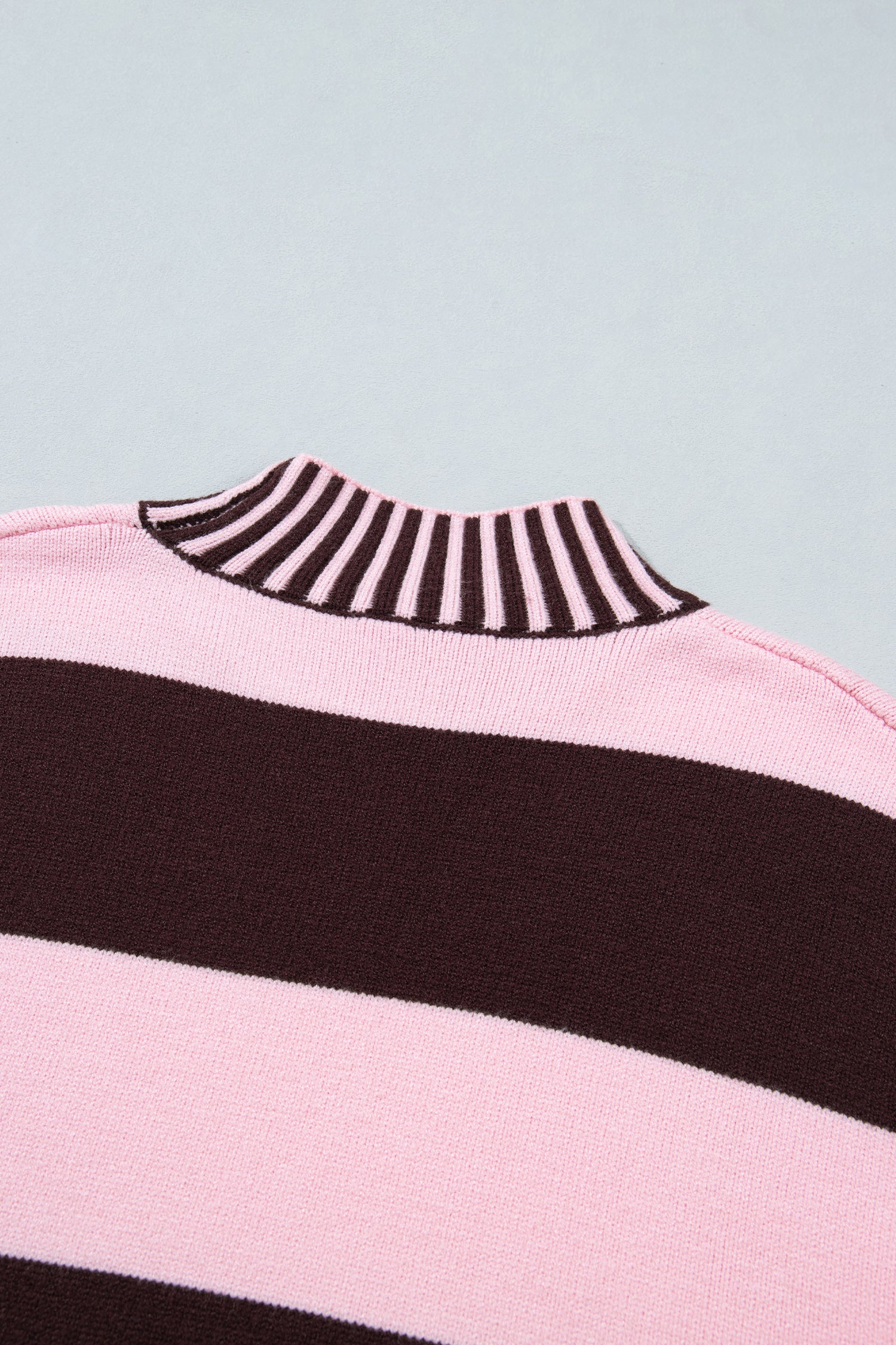 Contrast High Neck Dropped Shoulder Relaxed Pullover Sweater – Pink Stripe