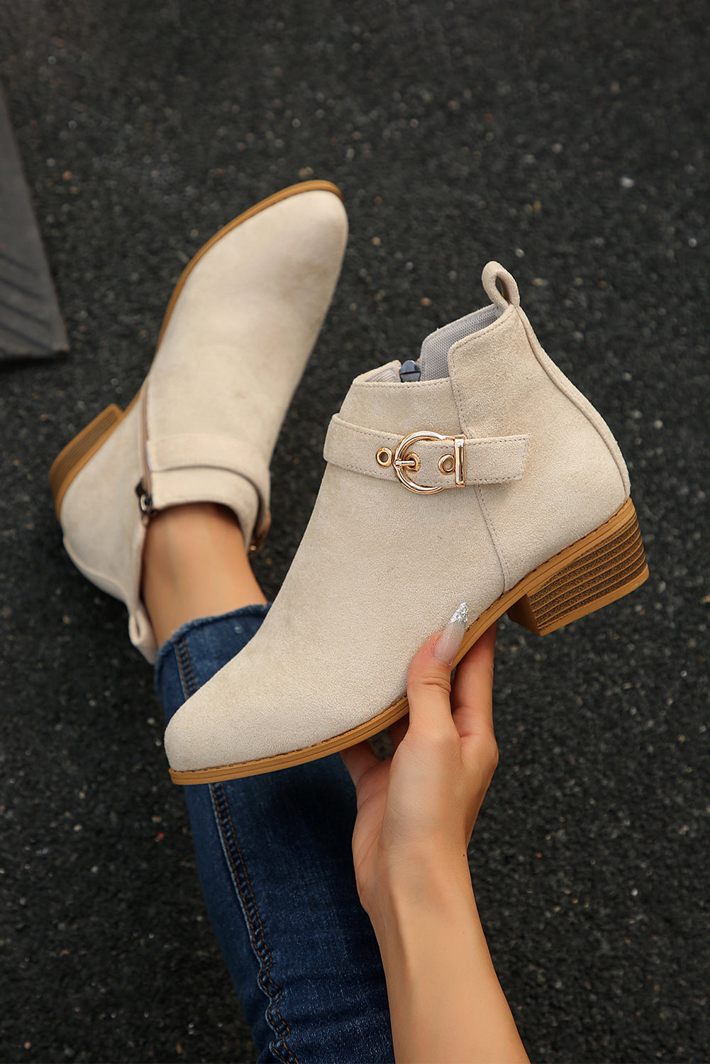 Beige Retro Pointed Toe Ankle Boots - eAura