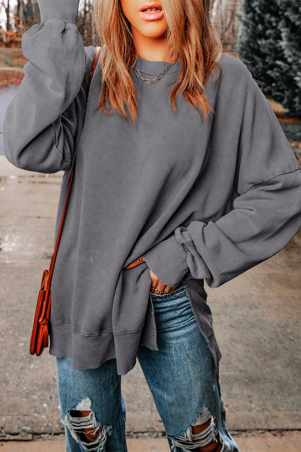 Green Drop Shoulder Ribbed Trim Oversized Sweatshirt eAura