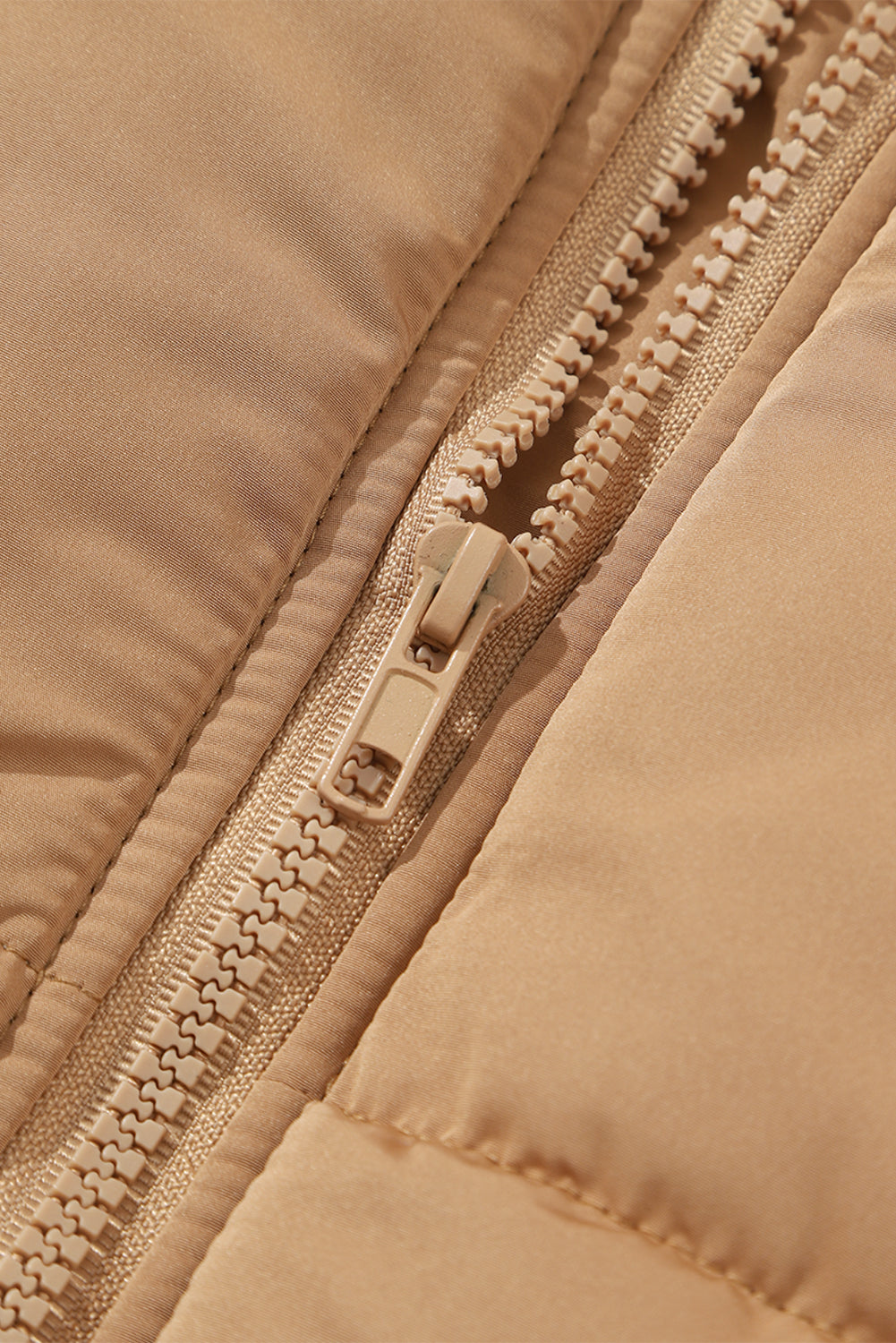 Oversized Stand Collar Zip Winter Vest – Khaki