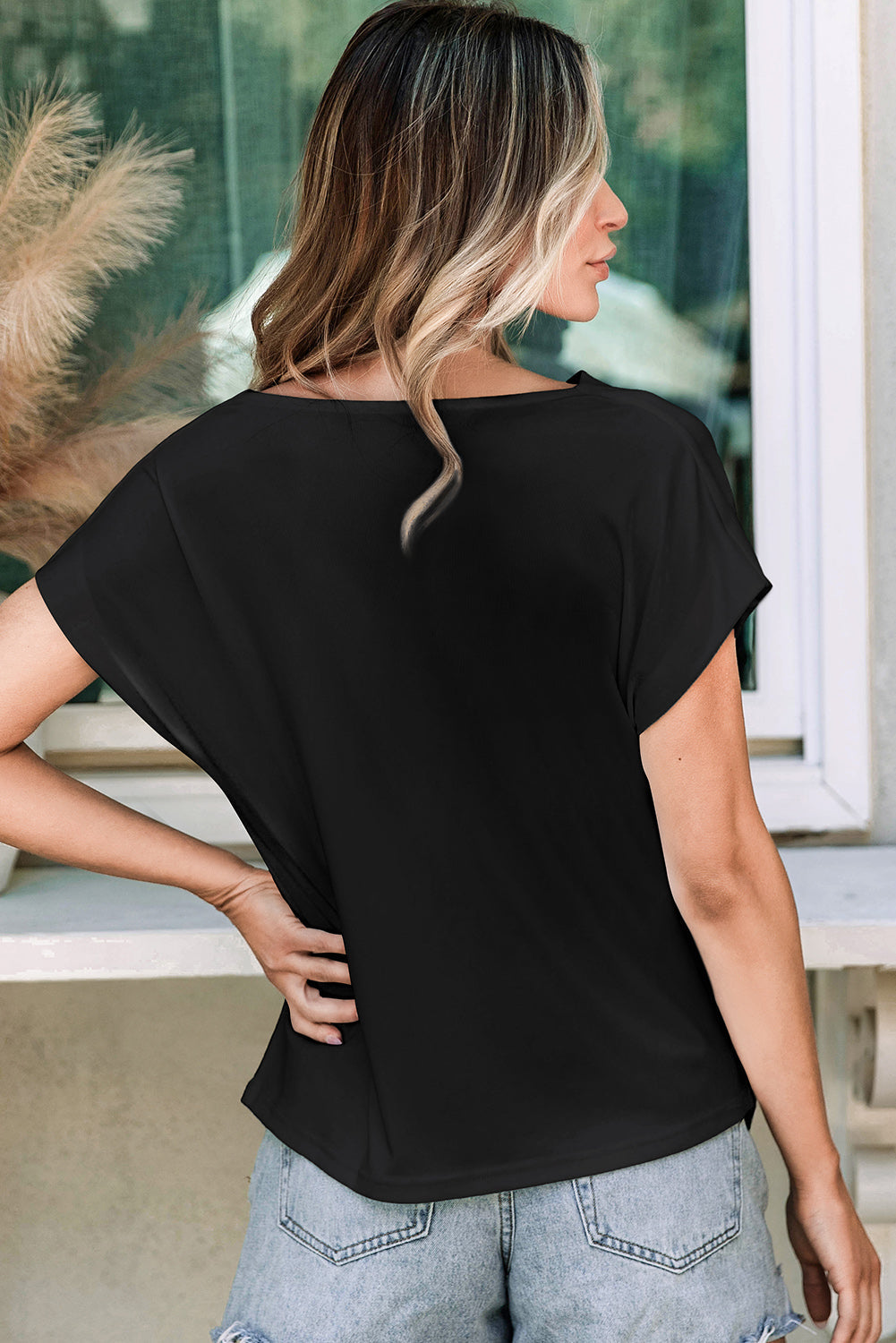 Black Cowl Neck Bat Sleeve T Shirt BB Fashion Outlet