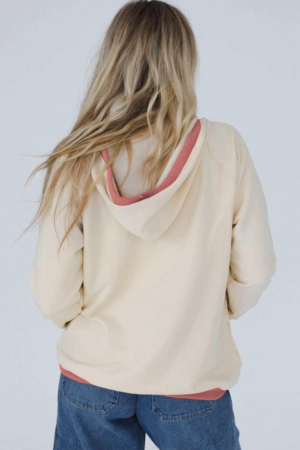 Contrast Trim Crochet Knit Exposed Seam Hoodie - eAura
