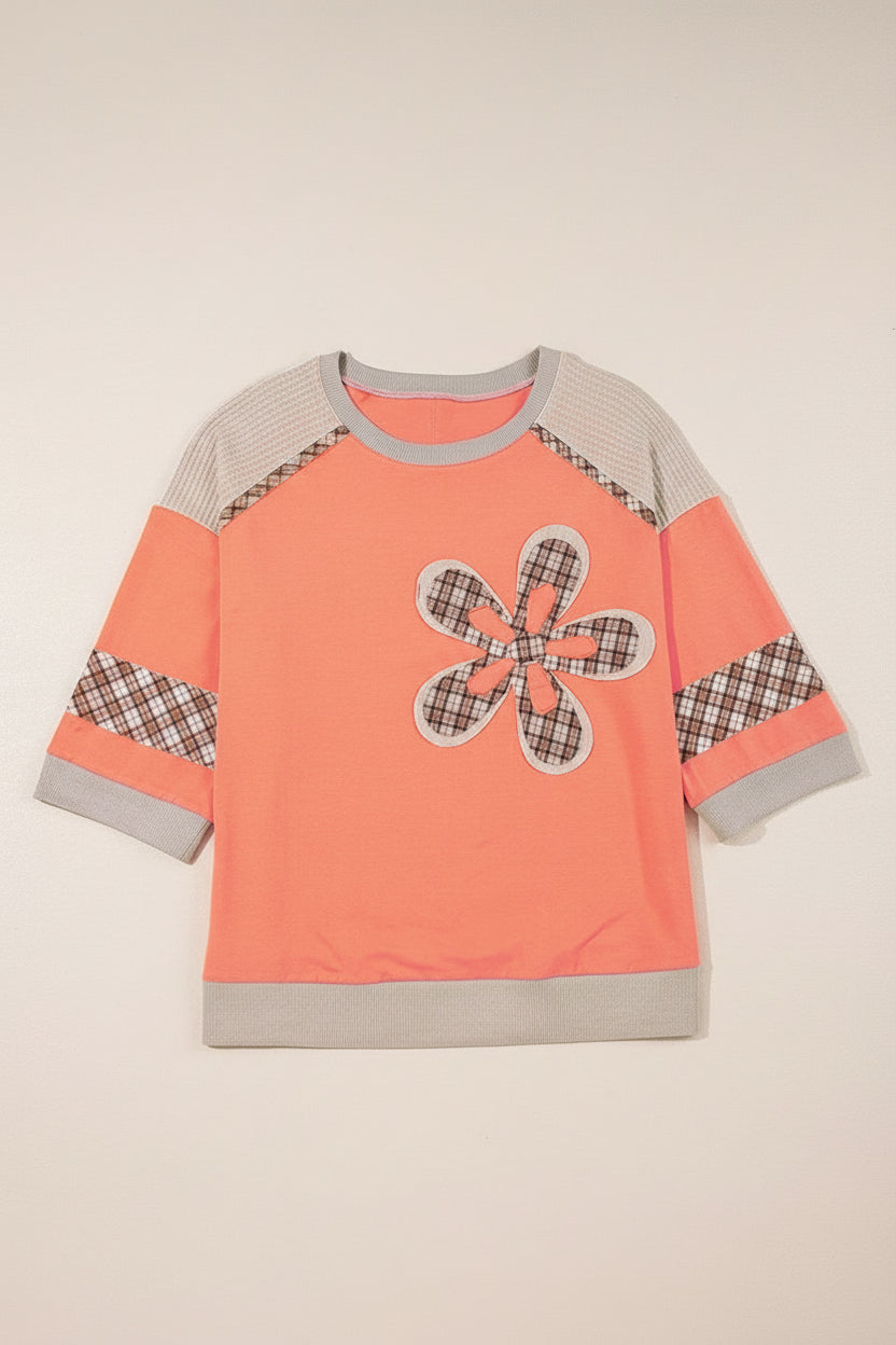 Waffle Flower Patchwork Bracelet Sleeve Top - eAura