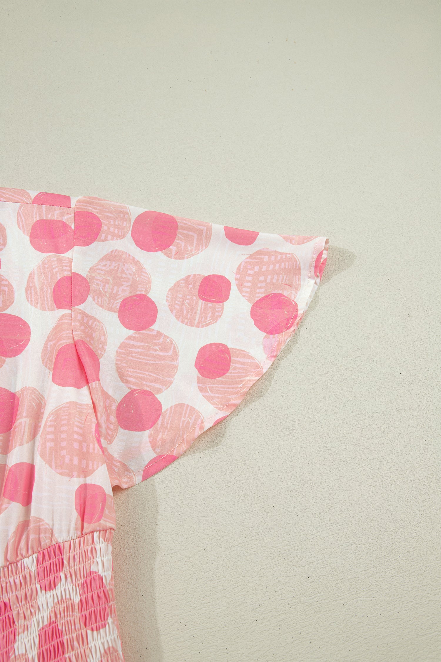 Pink Polka Dot Printed Ruffle Short Sleeve Zip Up Long Dress