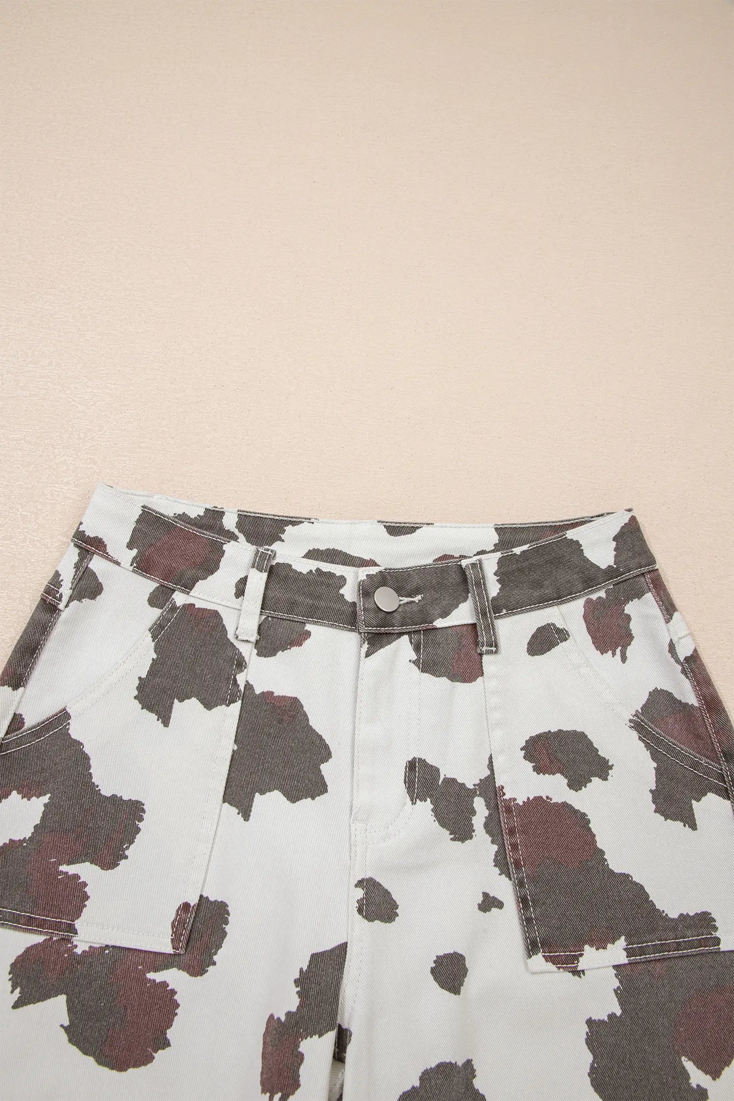 Brown Cow Spots Printed Multi Pocketed Jeans