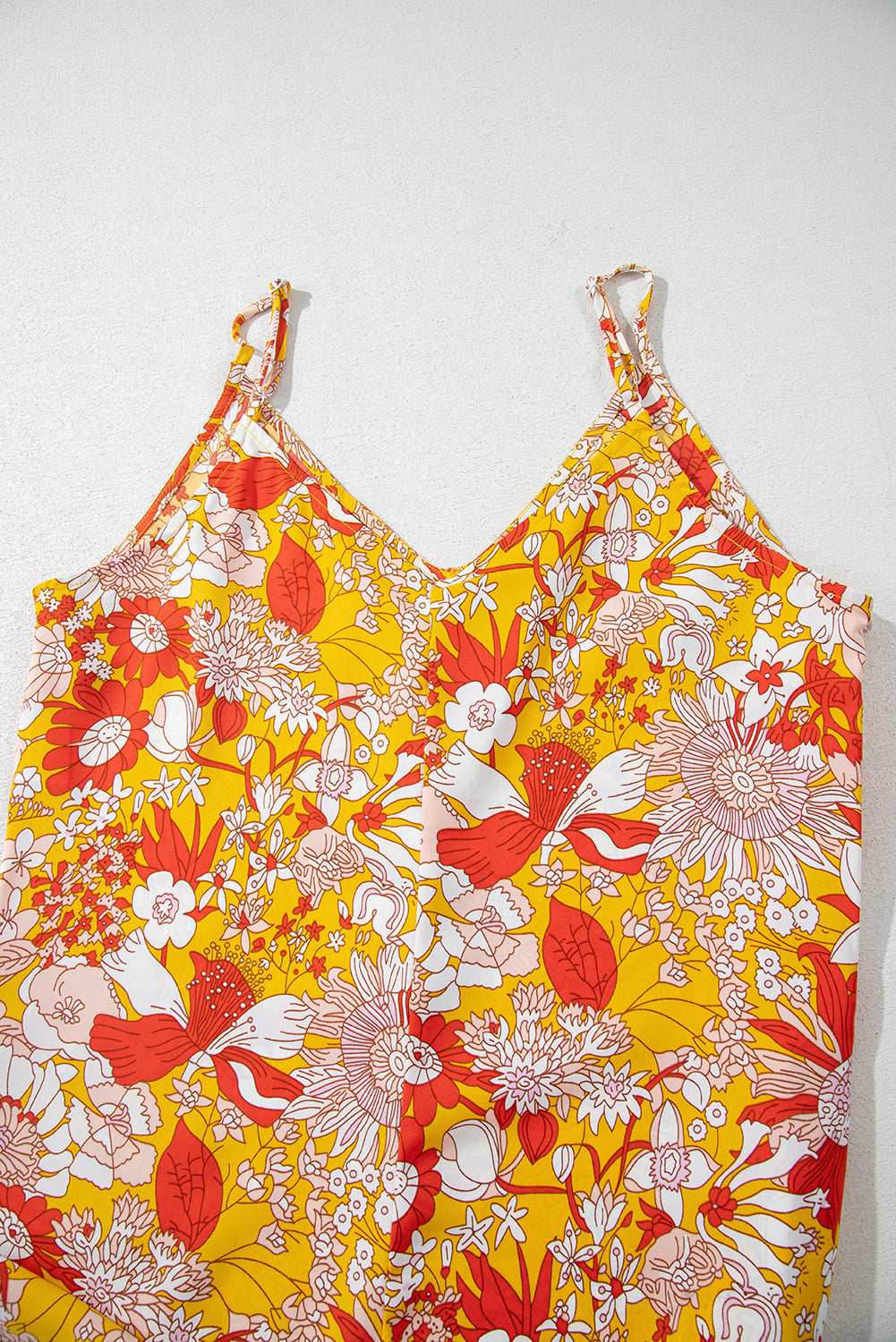Orange Floral V Neck Wide Leg Sleeveless Jumpsuit eAura