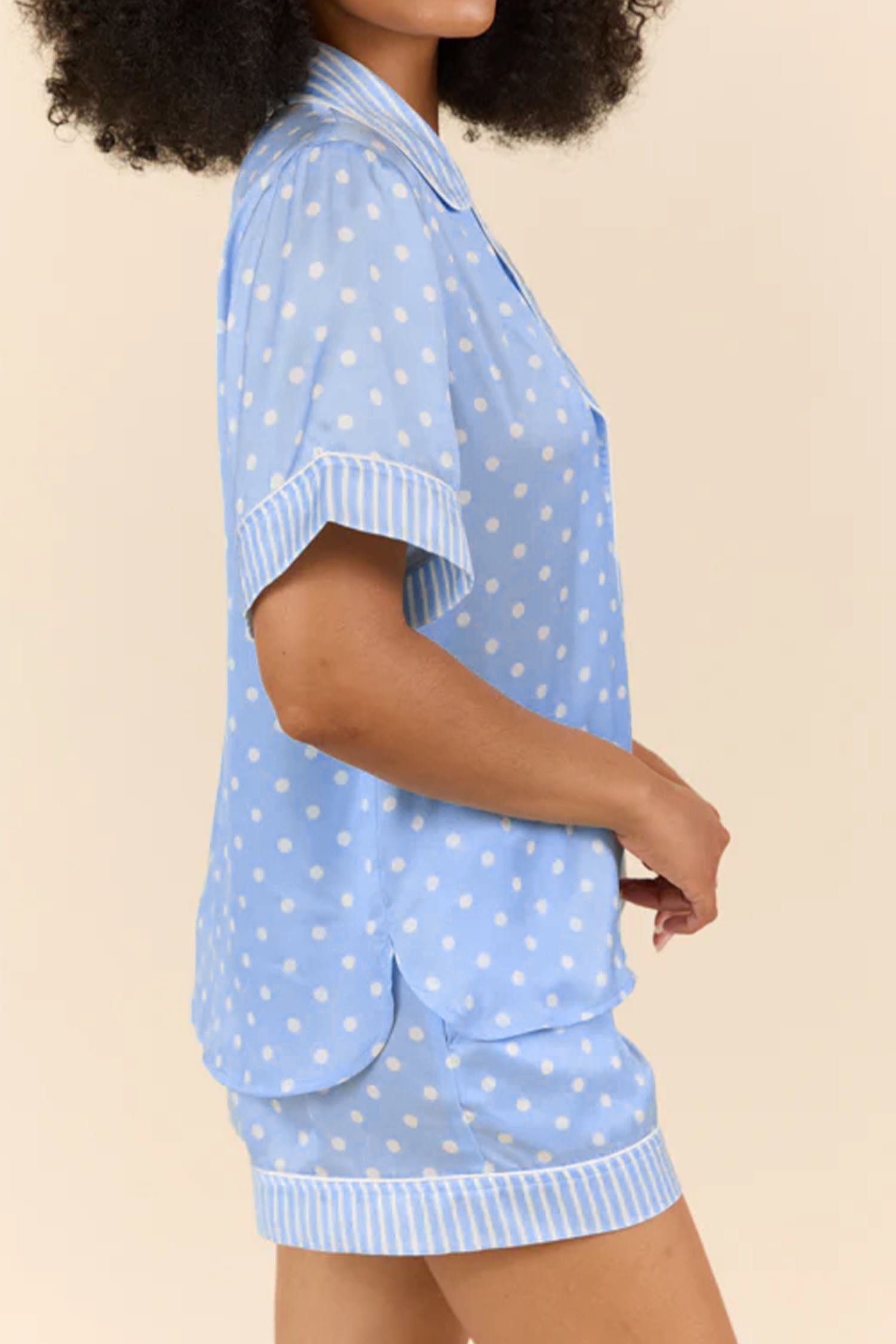 Sky Blue Dotted Print Soft Short Pajama Set – Light Blue