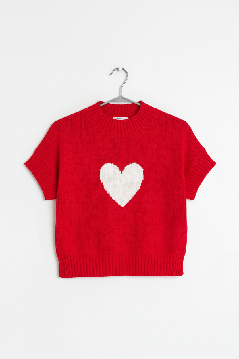 Heart Graphic Cropped Short Sleeve Sweater