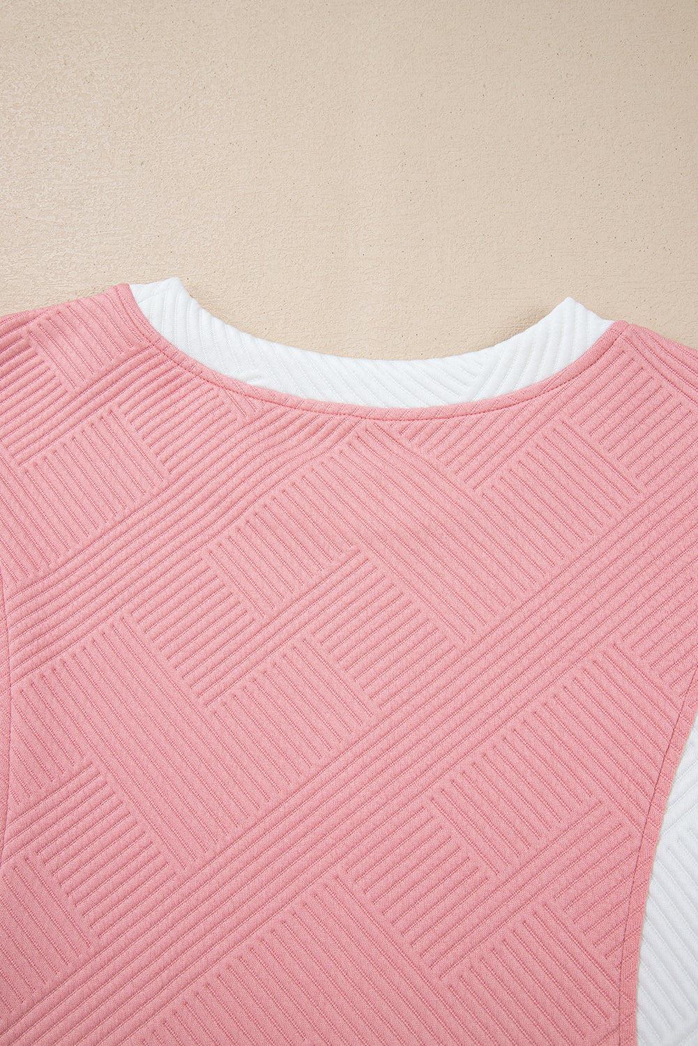 Pink Textured Colourblock Patchwork Tee Two Piece Shorts Set eAura