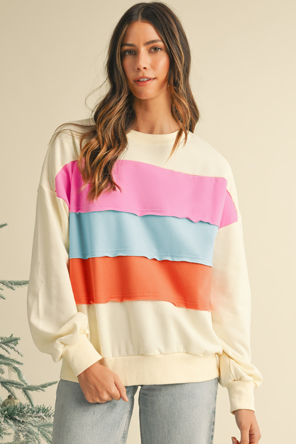 Colour-block Patchwork Drop Sleeve Sweatshirt