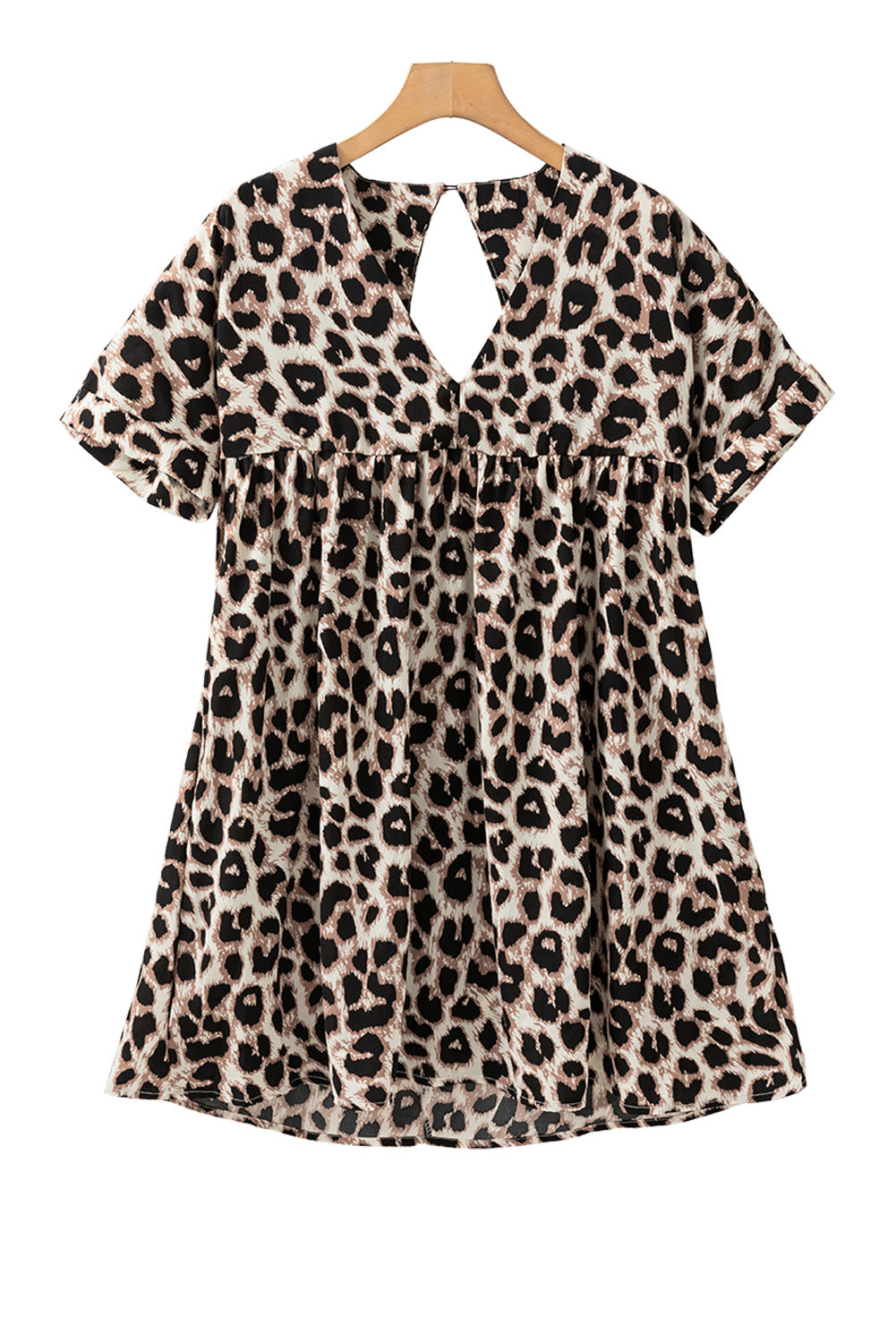 Khaki Cheetah Print Backless V Neck Loose Fit Mini Dress eAura