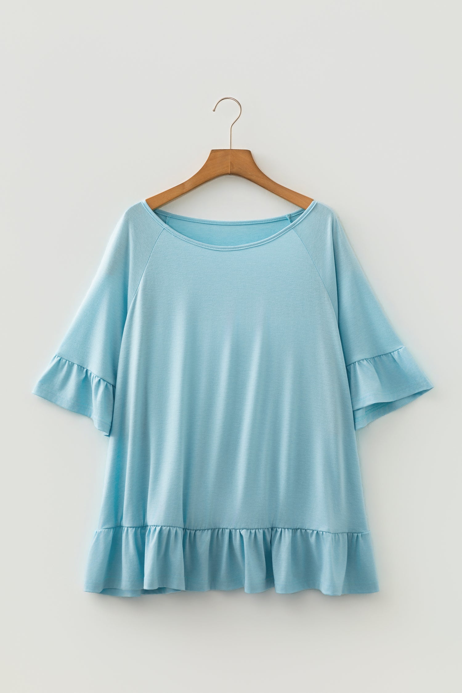 Ruffled Short Sleeve Plus Size Casual Blouse – Light Blue
