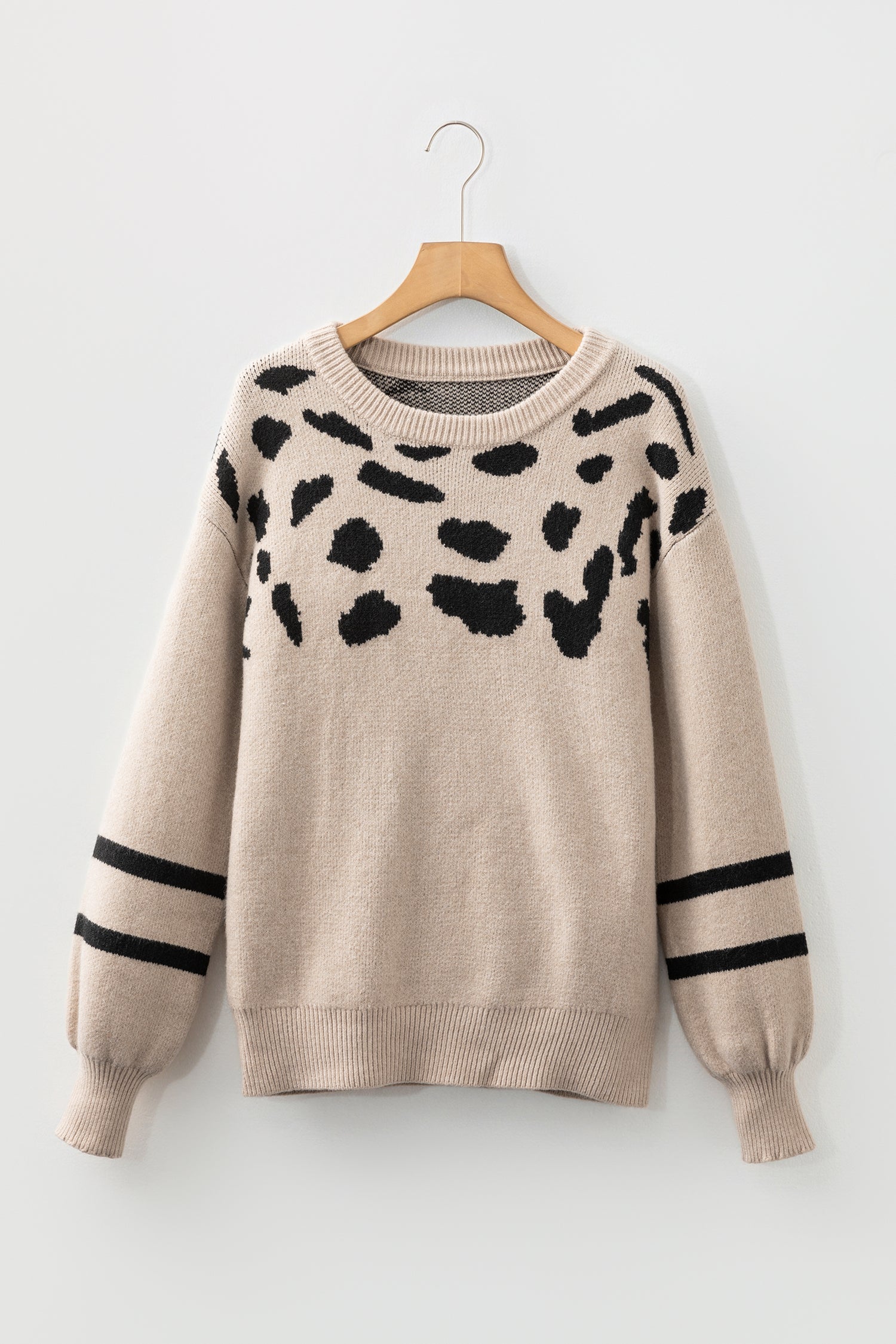 Leopard Striped Detail Drop Shoulder Sweater - eAura