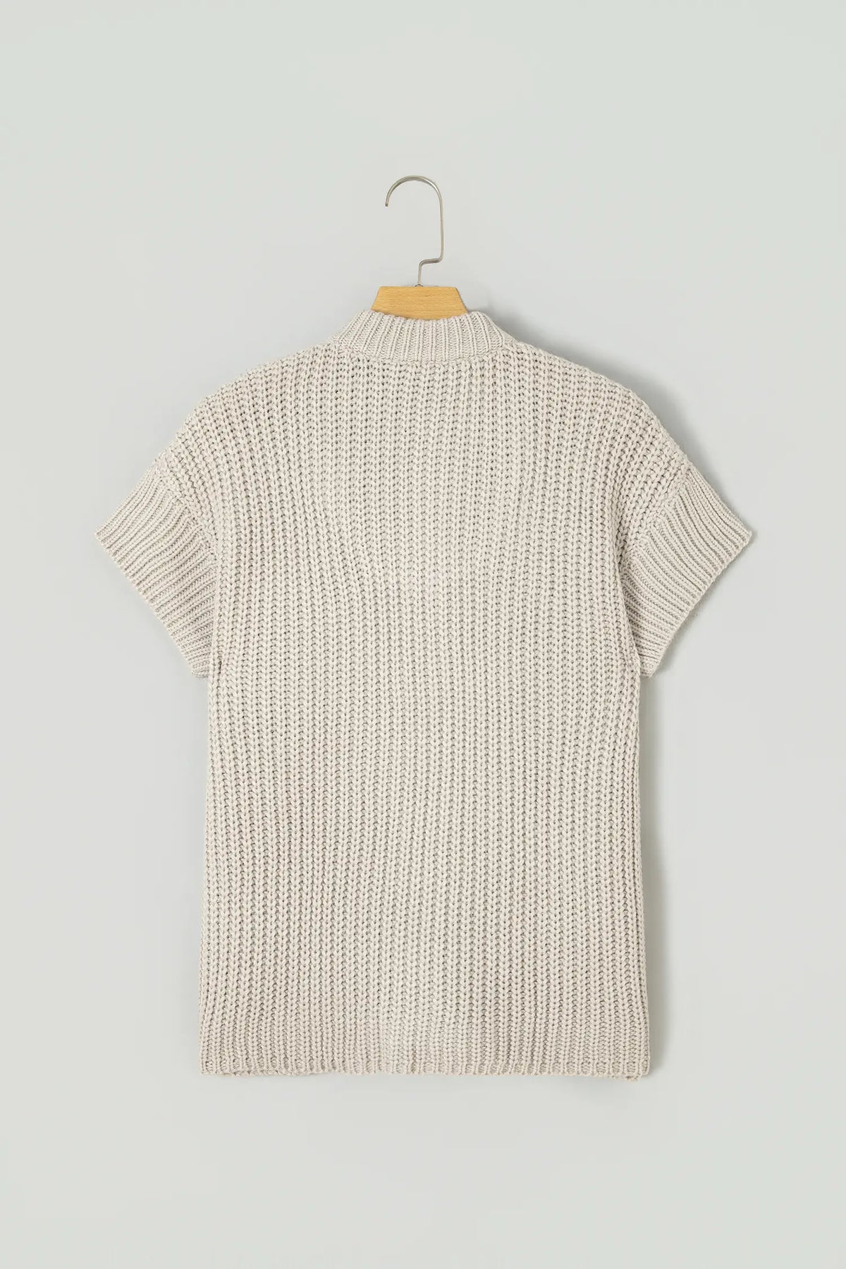 Jet Stream Solid Colour Short Sleeve Zipper Knit High Neck Sweater – Cream