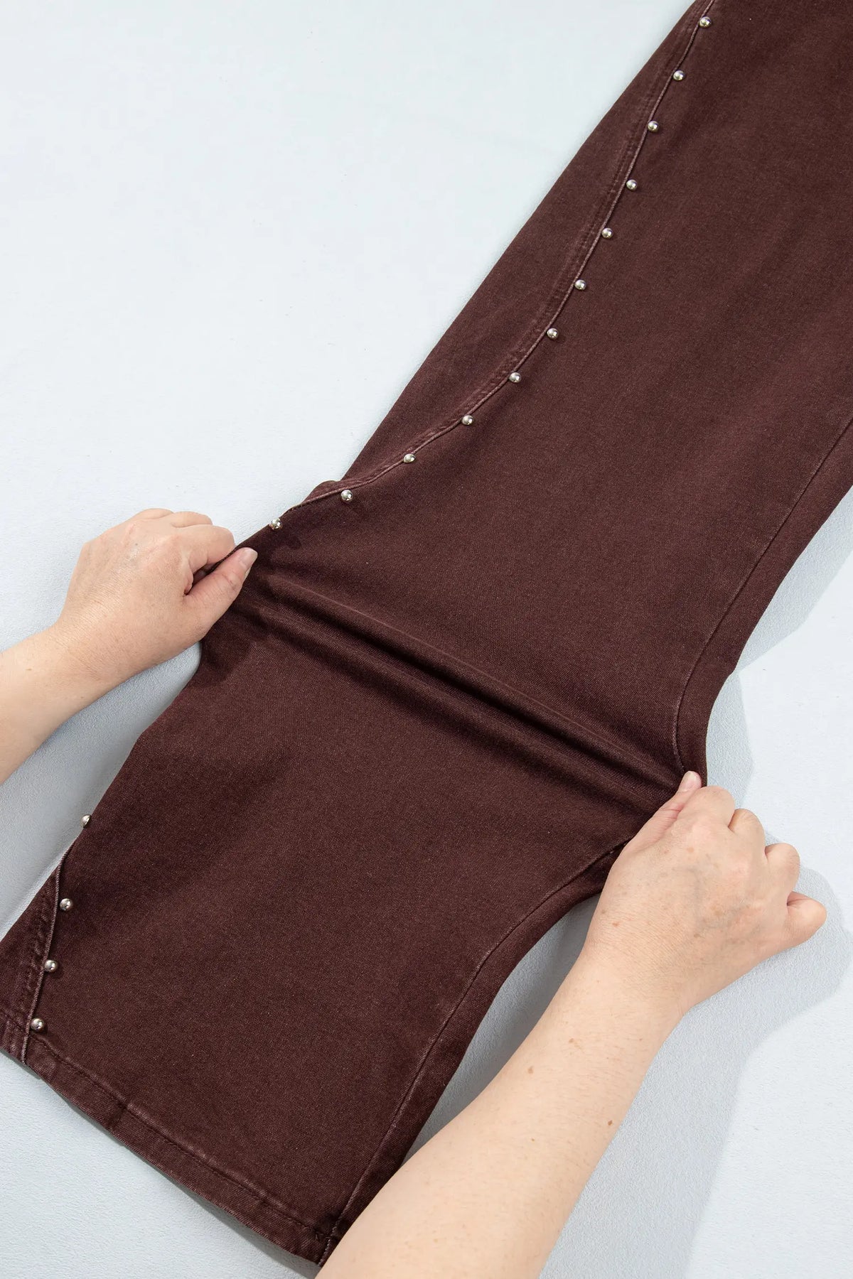 Side Seam Rivet Detail Ankle Length Casual Jeans – Coffee