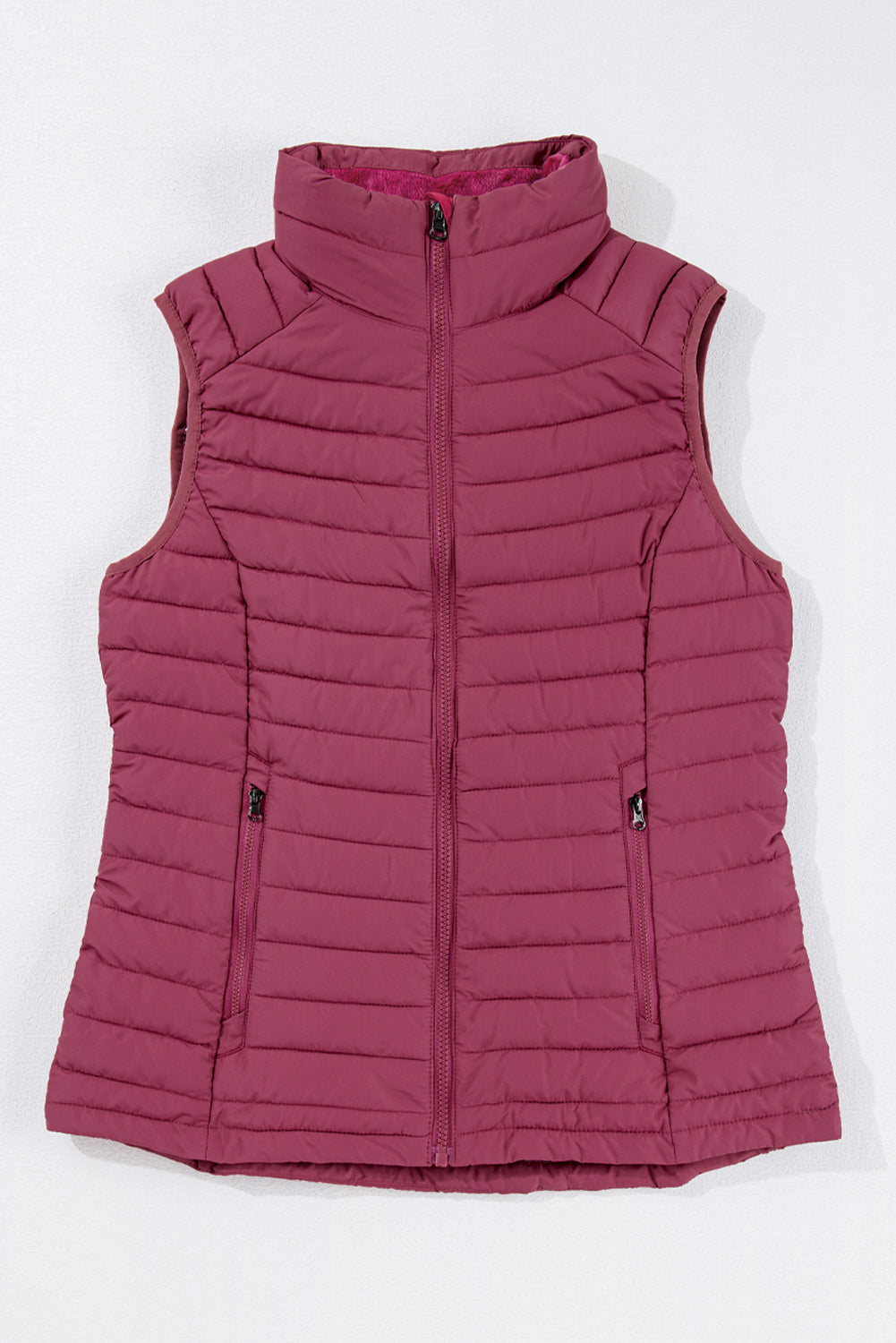 Burgundy Plush Collared Quilted Zipped Puffer Gilet Beagle Boutique Fashion Outlet