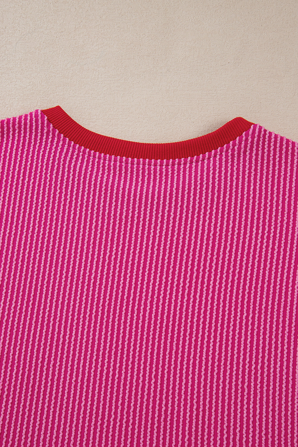 Corded Contrast Edge Drop Shoulder Long Sleeve Top – Bright Pink