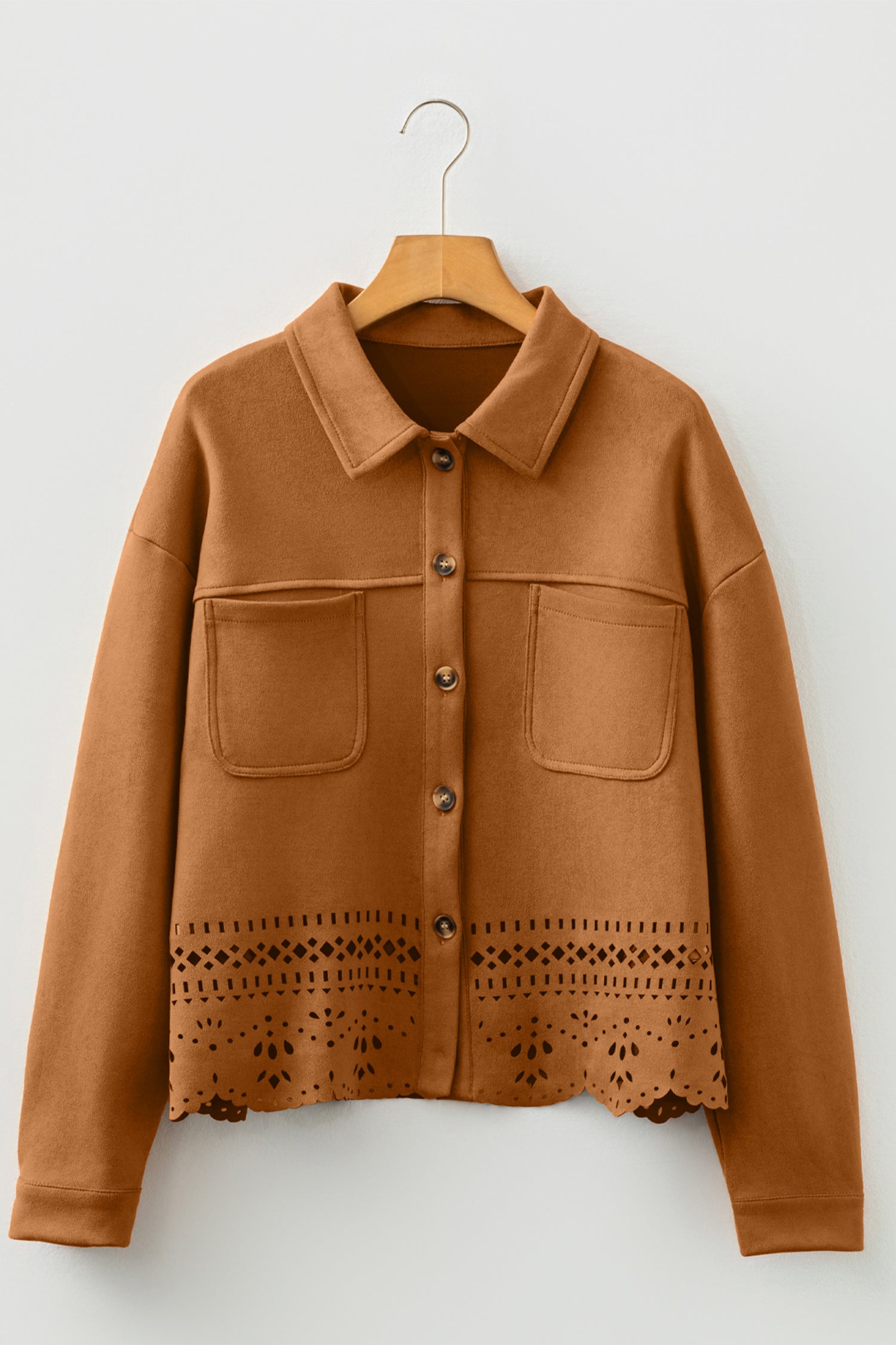 Faux Suede Hollowed Detail Retro Style Jacket - eAura