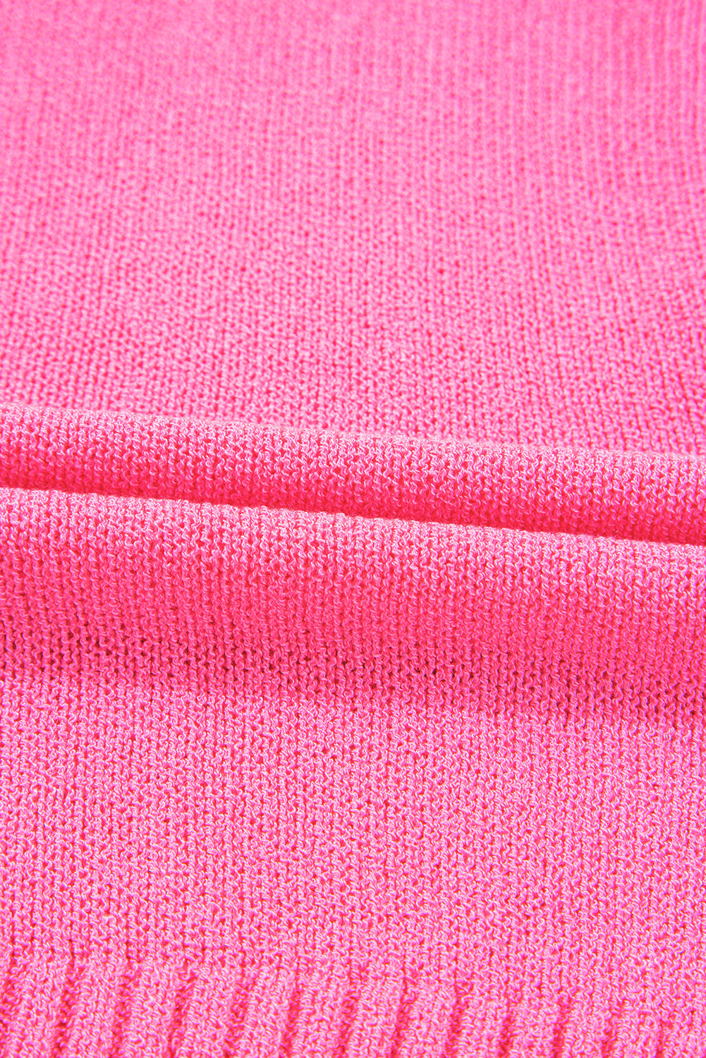 Bright Pink Distressed Hem Short Sleeve Knitted Button Front Sweater eAura