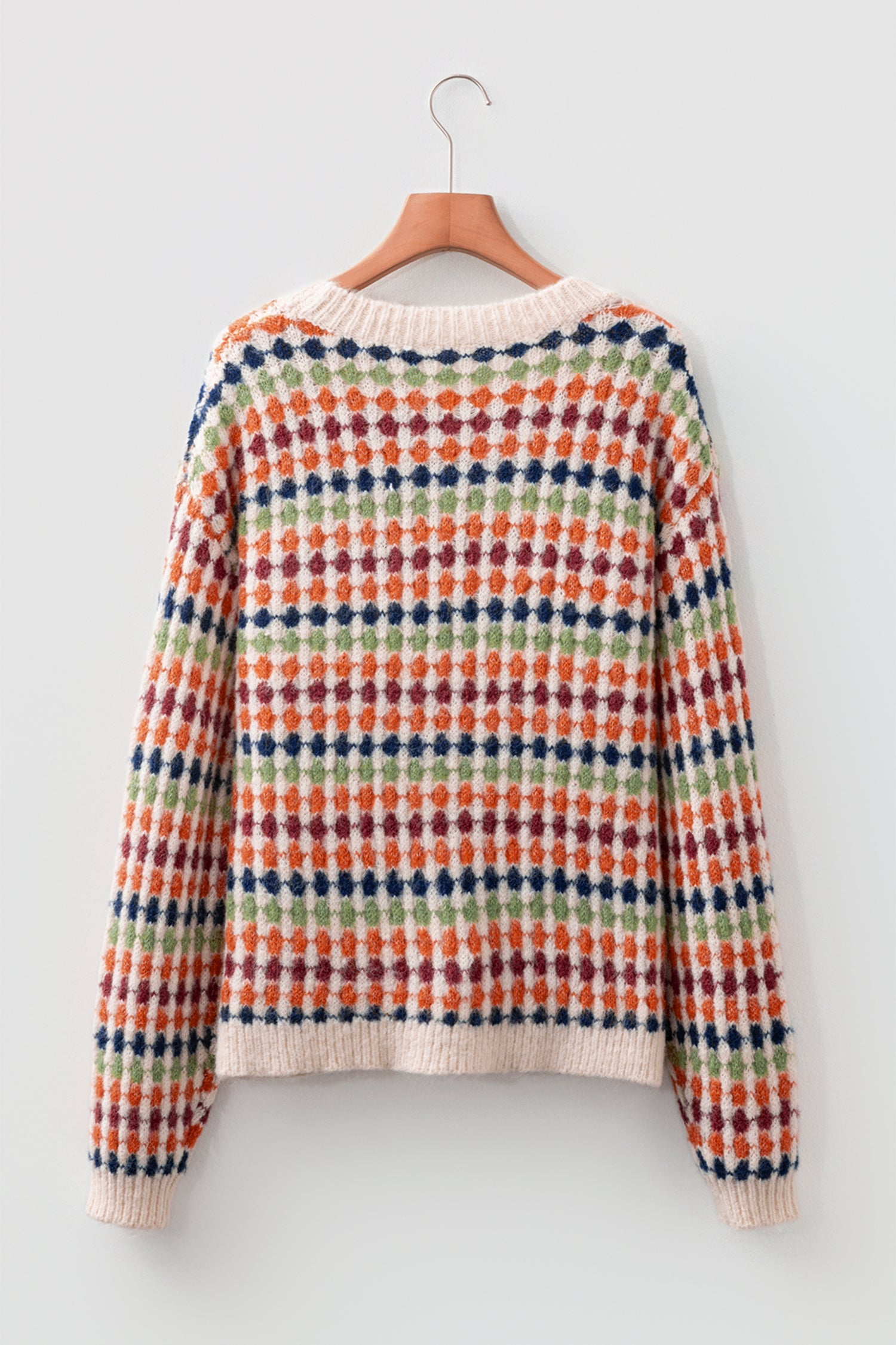 Multicoloured Dotty Stripe Pattern Knit Drop Shoulder Sweater - eAura