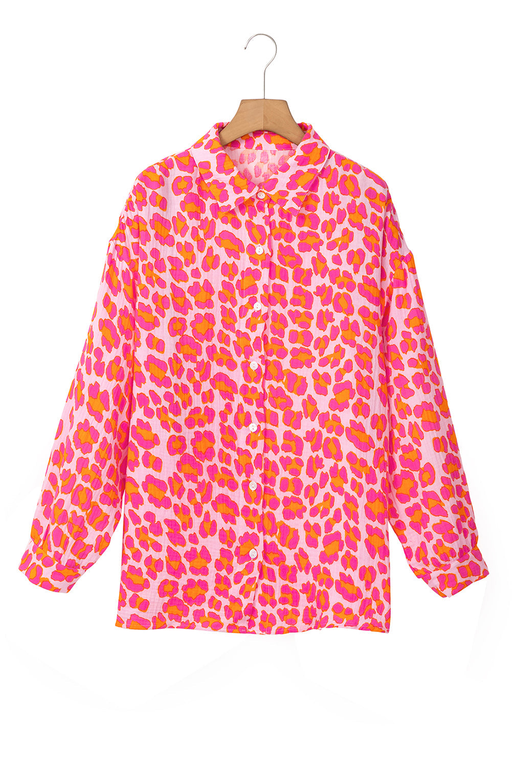 Rose Leopard Printed Button Up Loose Shirt BB Fashion Outlet