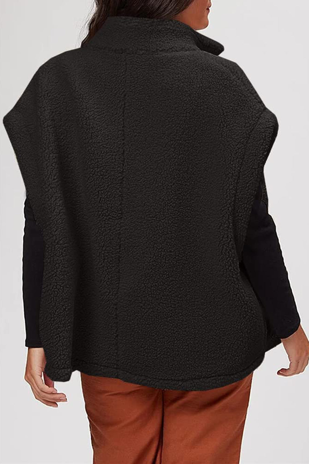 Black Sherpa Stand Collar Jacket Vest Beagle Boutique Fashion Outlet