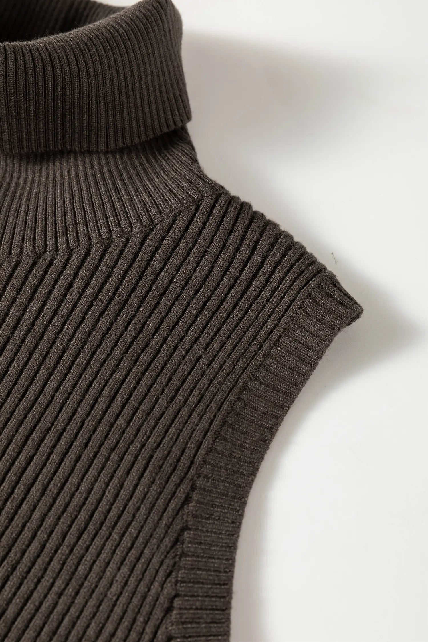 Western Ribbed Knit High Neck Sleeveless Waist Slim Fit Sweater Vest – Chicory Coffee